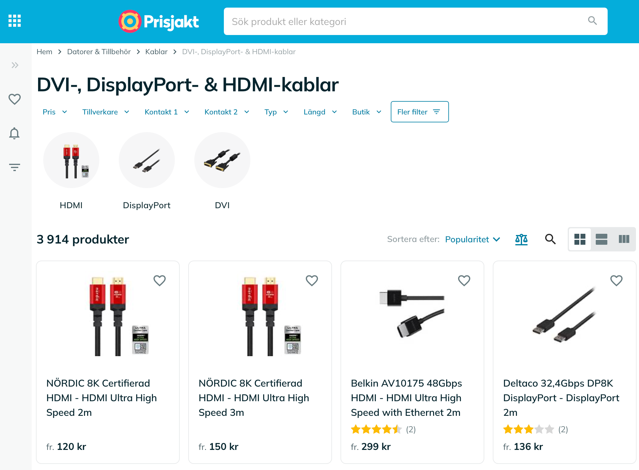 NÖRDIC CERTIFIED CABLES mest populär på Prisjakt!