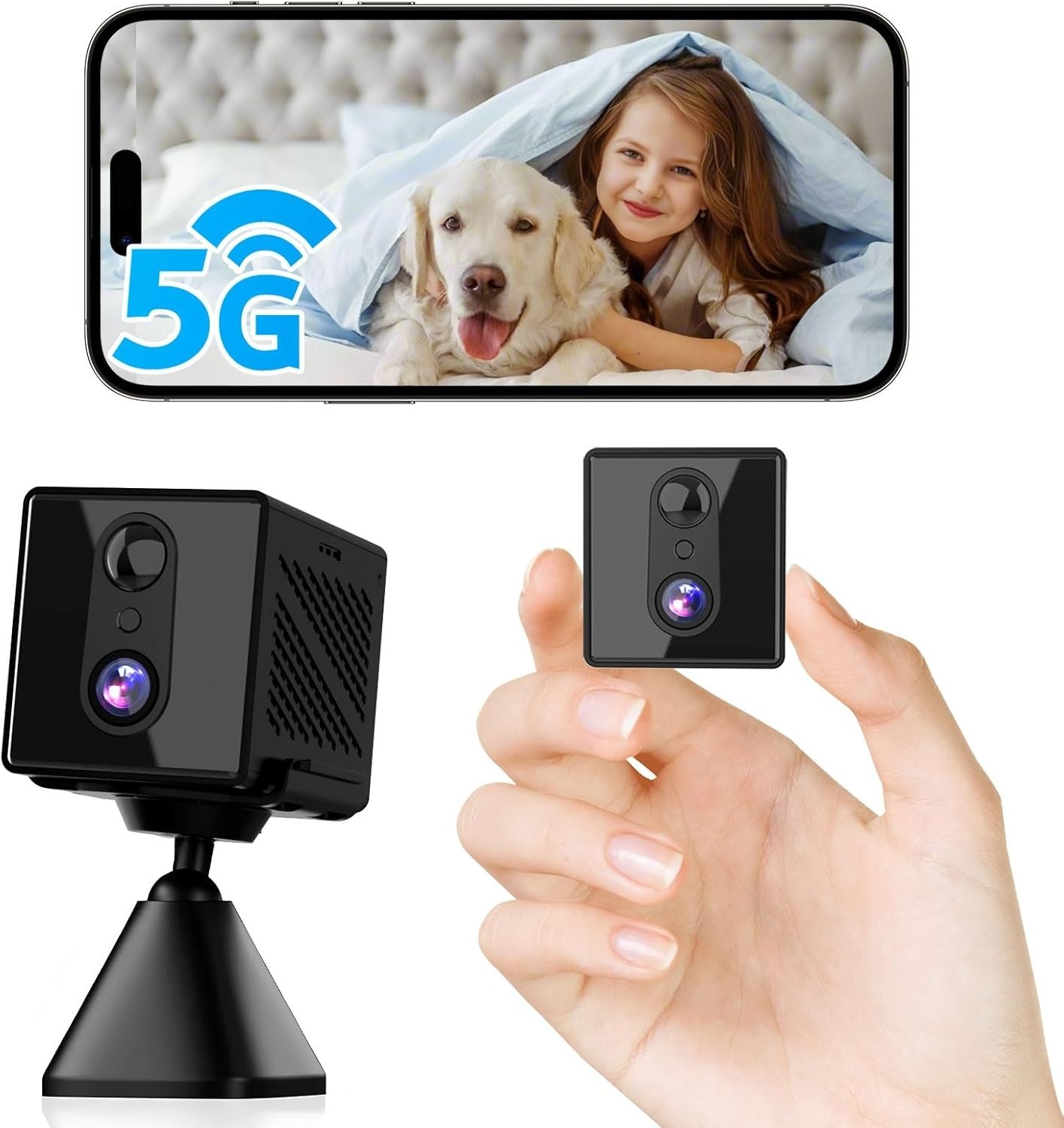 4K Övervakningskamera 5GHz WiFi Mini-kamera, Nattseende, Rörelsesensor, Lång batteritid, Fjärrvisning
