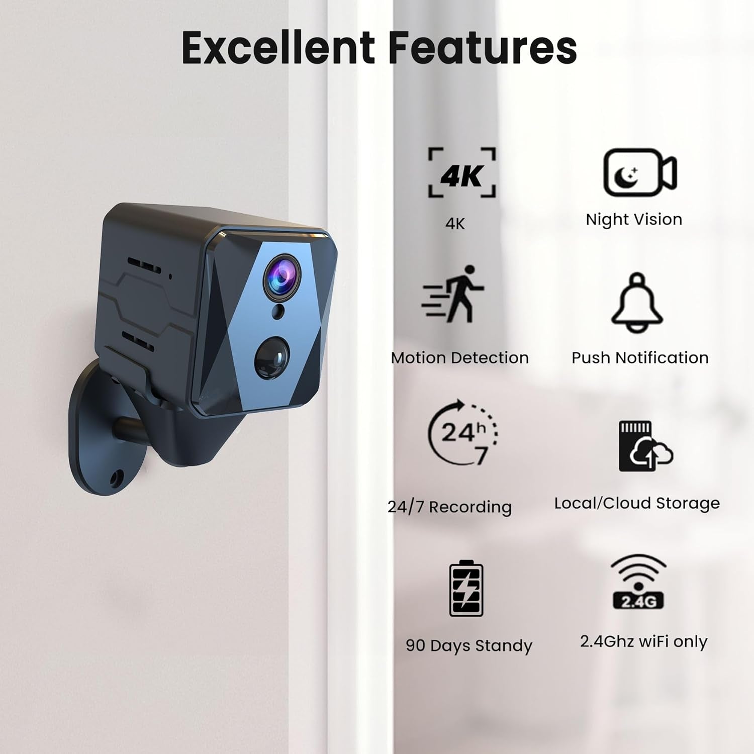2,4GHz WiFi Mini-Kamera, 4K Trådlös Inomhus Övervakningskamera