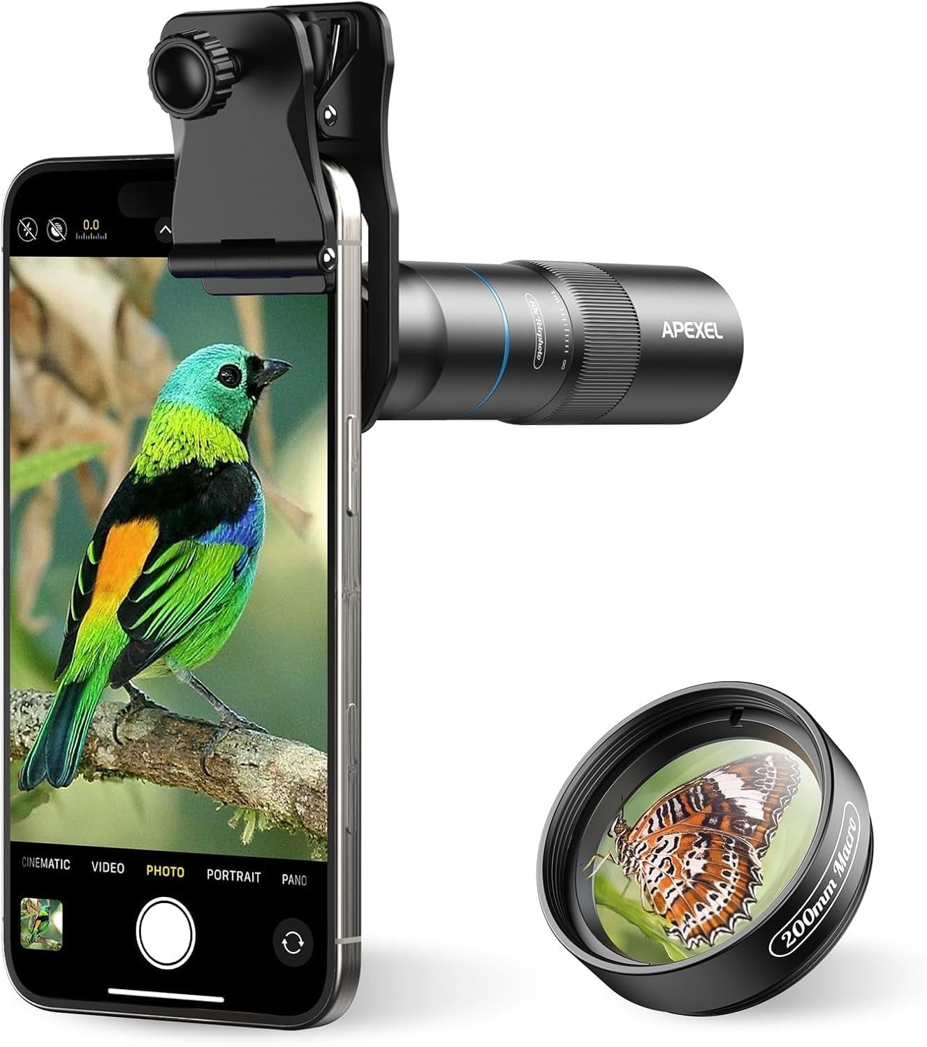 APEXEL 10X Tele-Macro Pro Dual Lens 2-in-1, Portable Clip-On Telephoto Macro Lens for Smartphones,
