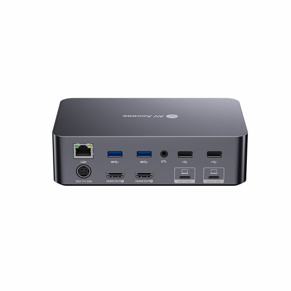 AV Access USB-C KVM Switch Docking Station for 2 Laptops, 4K Dual Monitor Design, 60W Charging for Each PC, 1G Ethernet, EDID Emulation