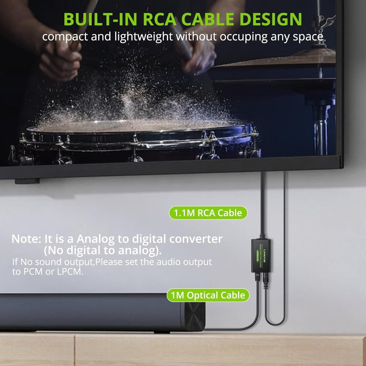 NÖRDIC Analog till Digital Audio Converter RCA till Digital Toslink SPDIF Optisk med optisk kabel