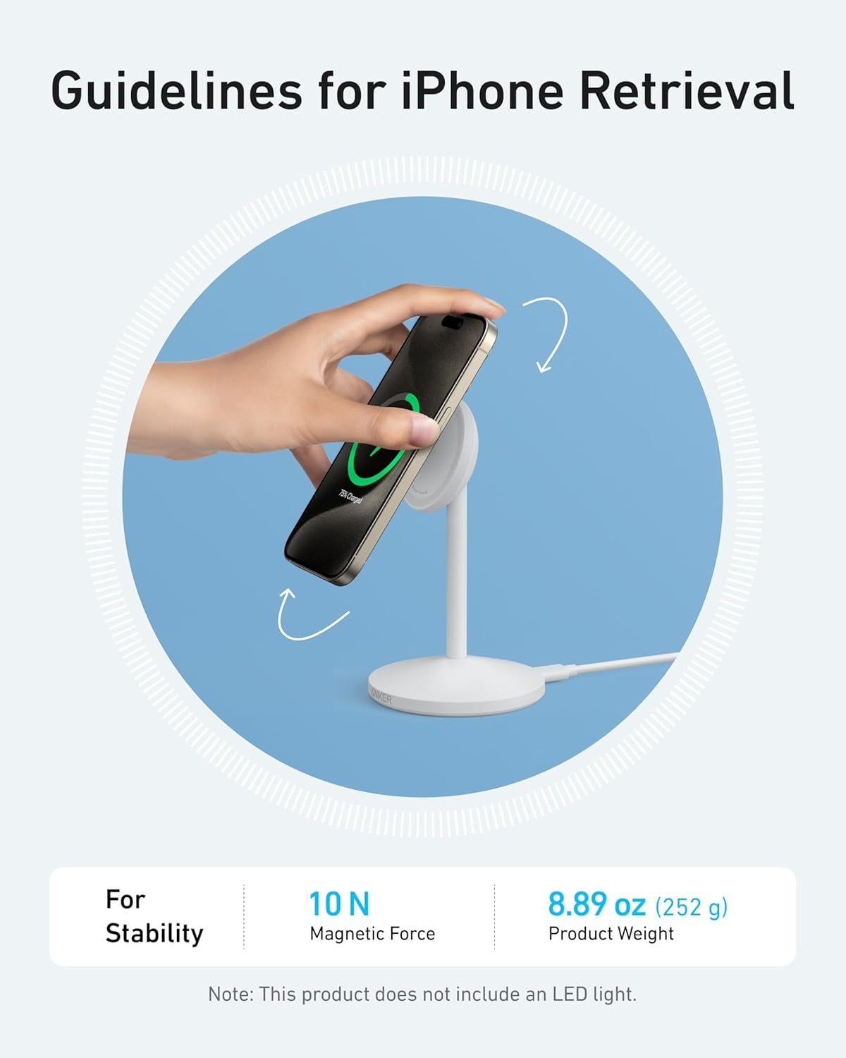 Anker MagGo 15 W Trådlös Laddare med USB-C Kabel, Qi2 Trådlös Laddare, för iPhone 16/15/14/13 Serien och AirPods