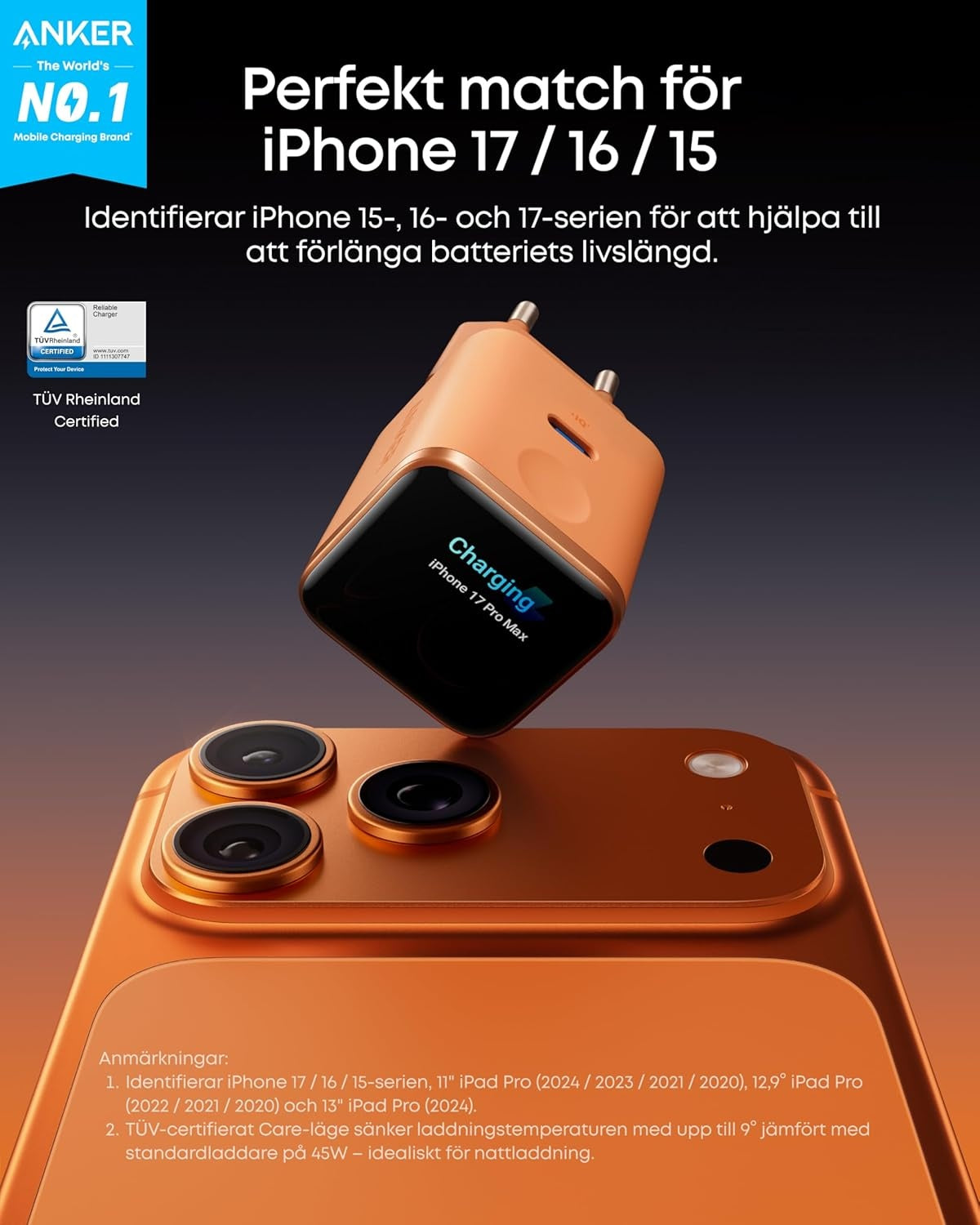 Anker Nano 45W Smart Display Charger 45W - Orange