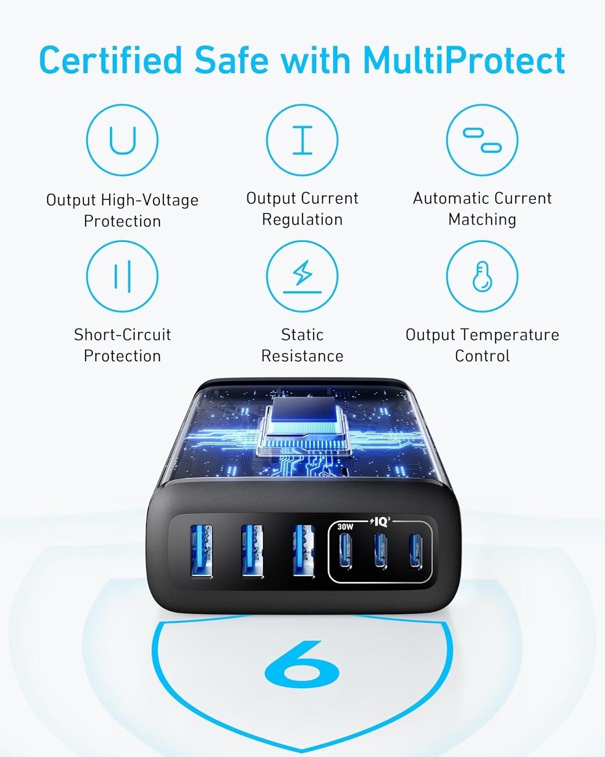 Anker USB-C och USB-A-laddare, 112W Max 6-portars laddningsstation