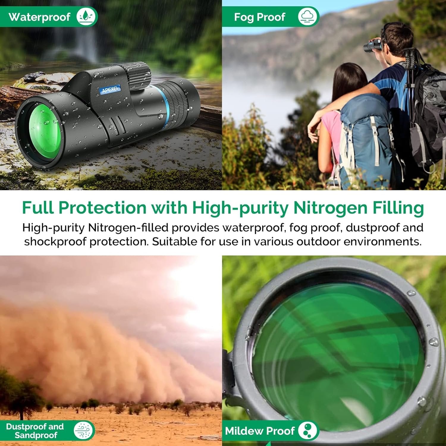 Apexel HD Monocular 10-20x50 HD Zoom Telescope BAK4/FMC Waterproof Lightweight With Low Night Vision for Hiking Bird Watching Camping Wildlife Animals