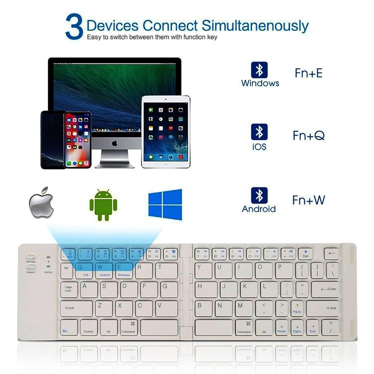 NÖRDIC Vikbart Bluetooth Tangentbord 66 tangenter US Layout Vit