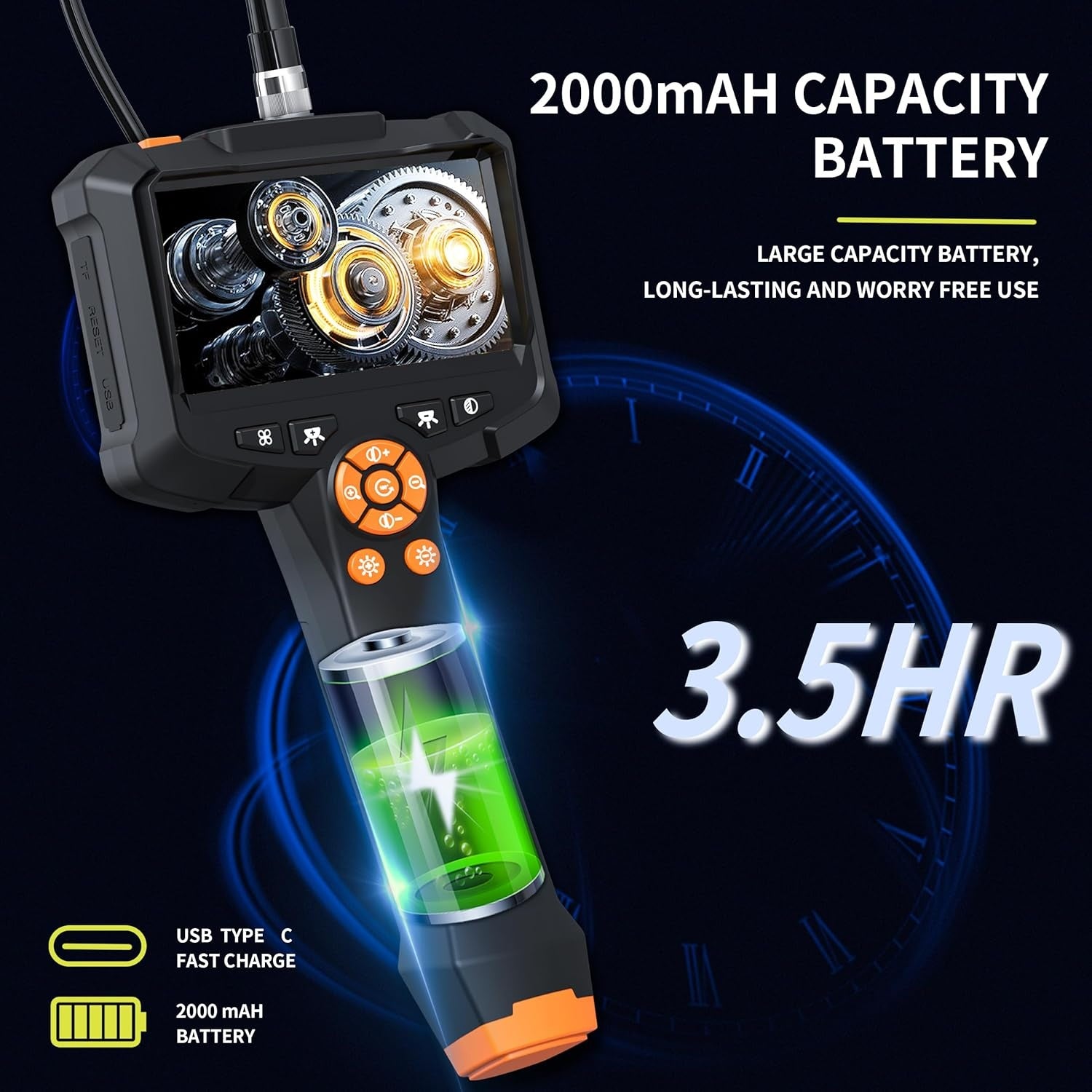 NÖRDIC 4,3" Endoskopkamera med 8 LED-lampor, IP67 vattentätt 1080P HD 5m kabel