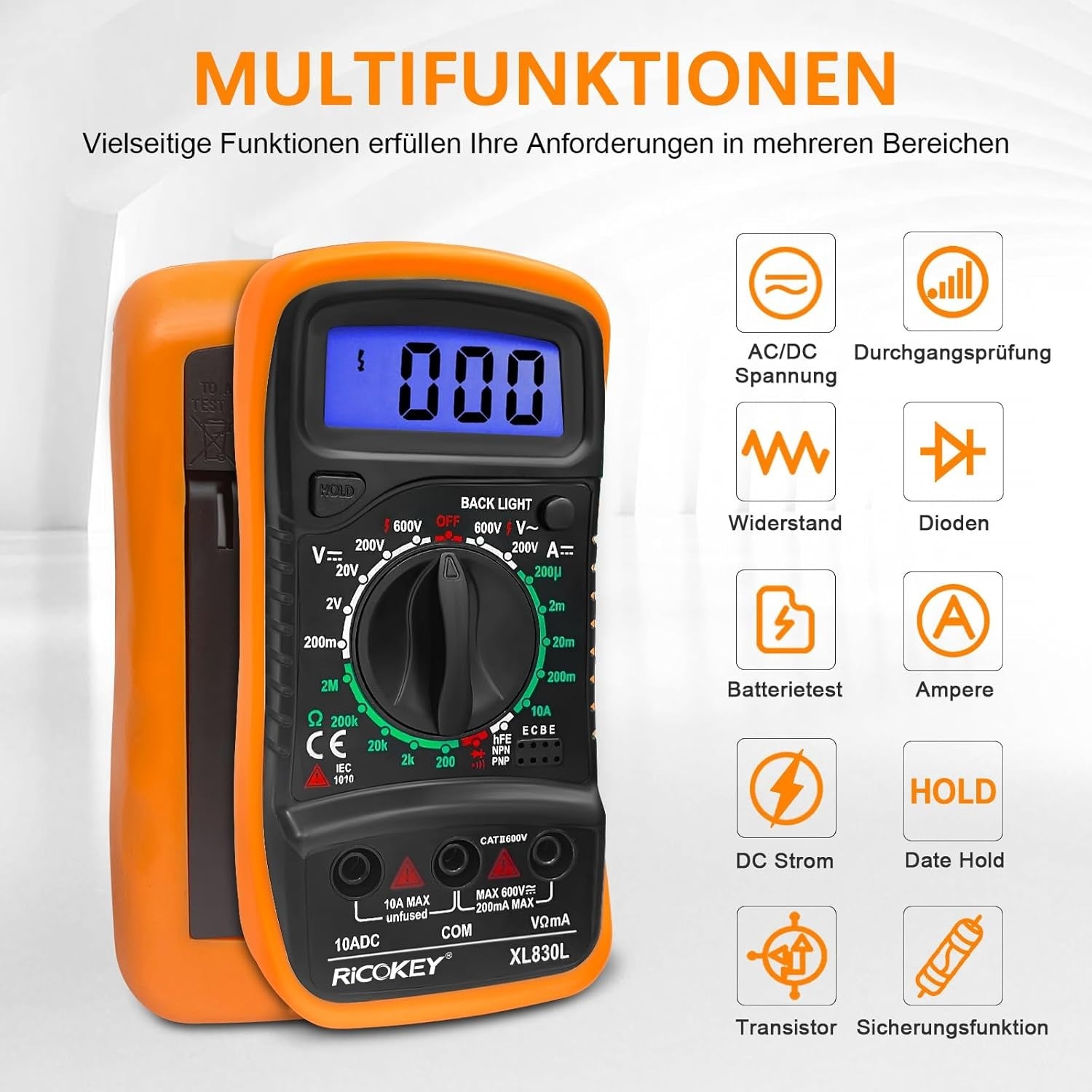 Digital multimeter för AC/DC – volt-, ampere- och ohmmätning med kontinuitetstest
