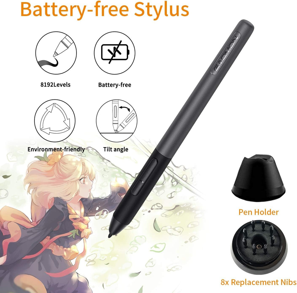 Drawing Tablet with Screen, Tilt, 8 Shortcut Keys, 11.6" FHD