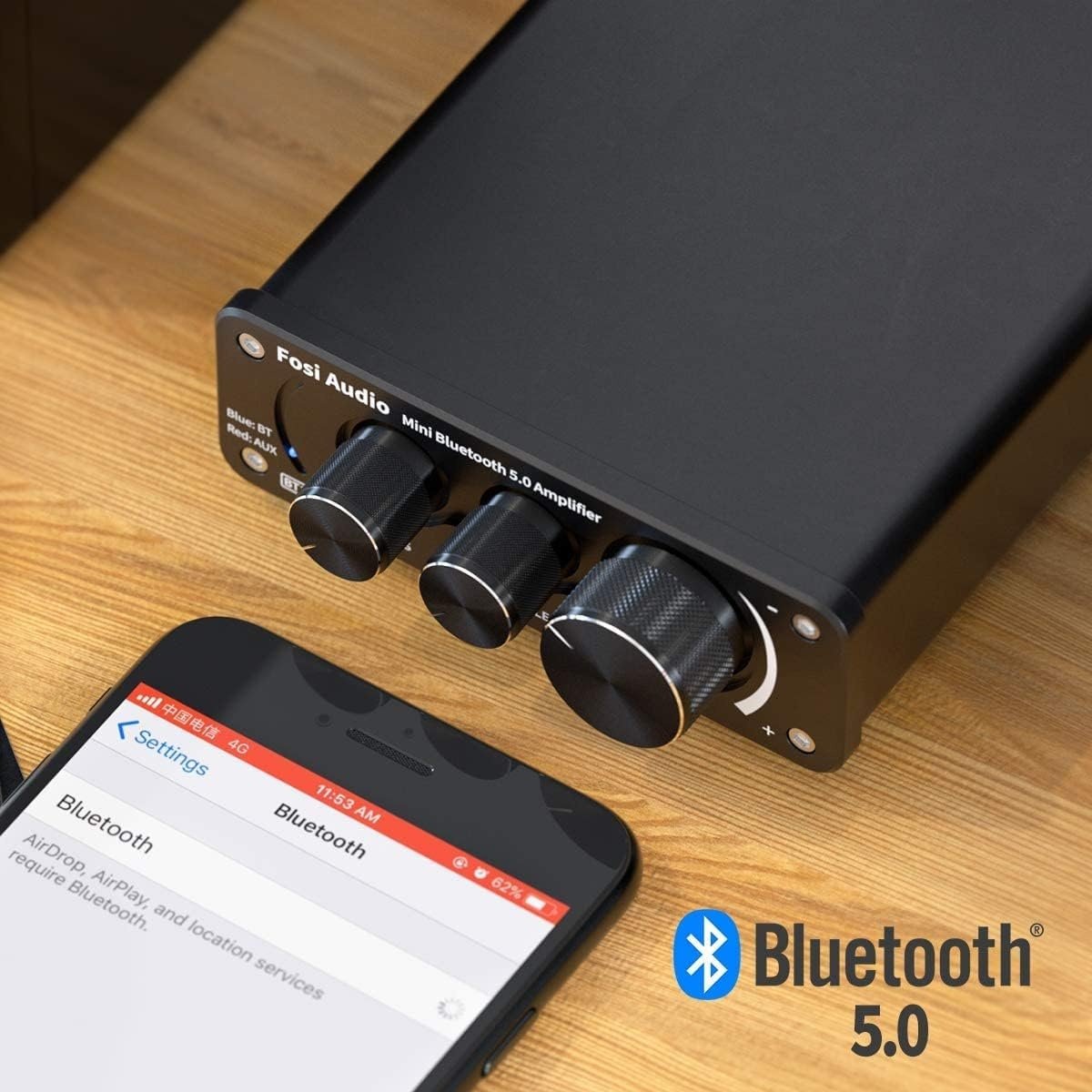 Fosi Audio BT10A Bluetooth 5.0 Stereo Audio Amplifier Receiver 2 Channel Class D Hi-Fi Integrated Amp för passiva hemhögtalare 50W x 2 TPA3116
