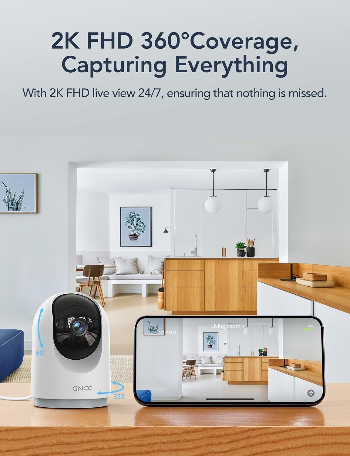 GNCC 2K Indoor Surveillance Camera - 360° Camera Surveillance Indoor