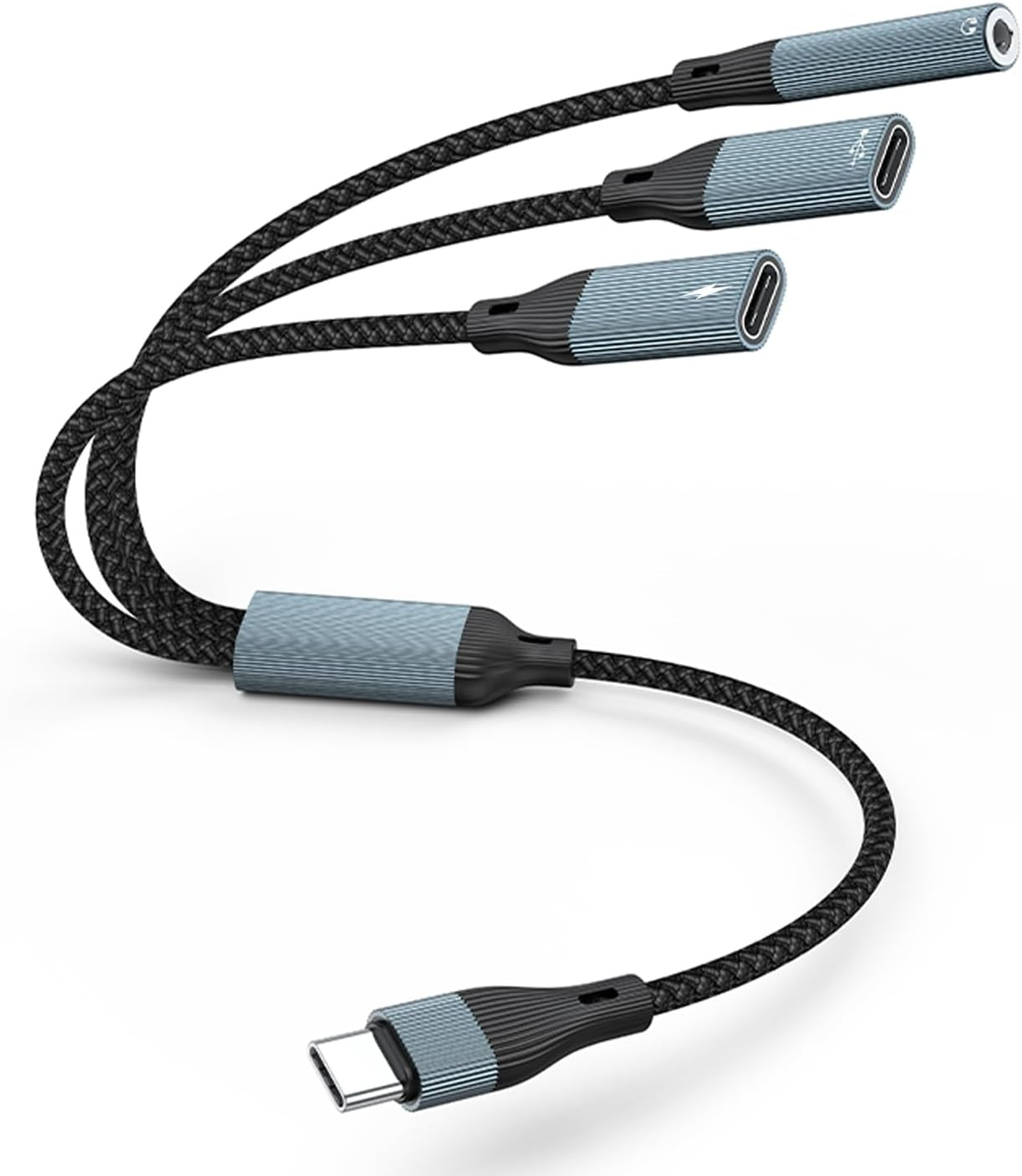 NÖRDIC USB-C Hubb 1 till 3, 1xUSB-C 1xUSB-C PD60W 1x3,5mm hörlursuttag OTG Kabel