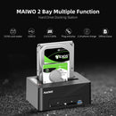 Maiwo K3082CR USB3.1 GEN1 5Gbps Dockningsstation, 2st SATA HDD SDD 14TB med stöd för UASP, Stöd för SATAIII 6Gbps, kloning, kortläsare, USB hub