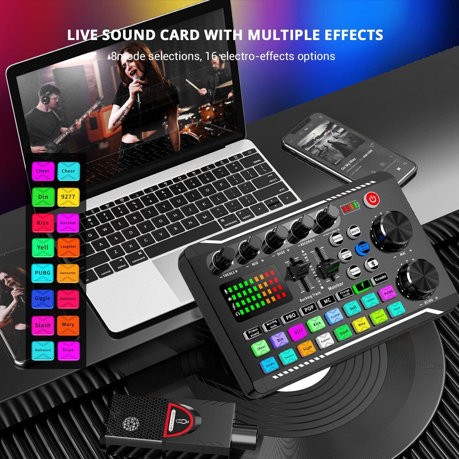 Live Sound Card Audio Mixer, Podcast Audio Interface with DJ Mixer Effects for PS4 PS5 Karaoke Tiktok YouTube Live Streaming Record Gaming