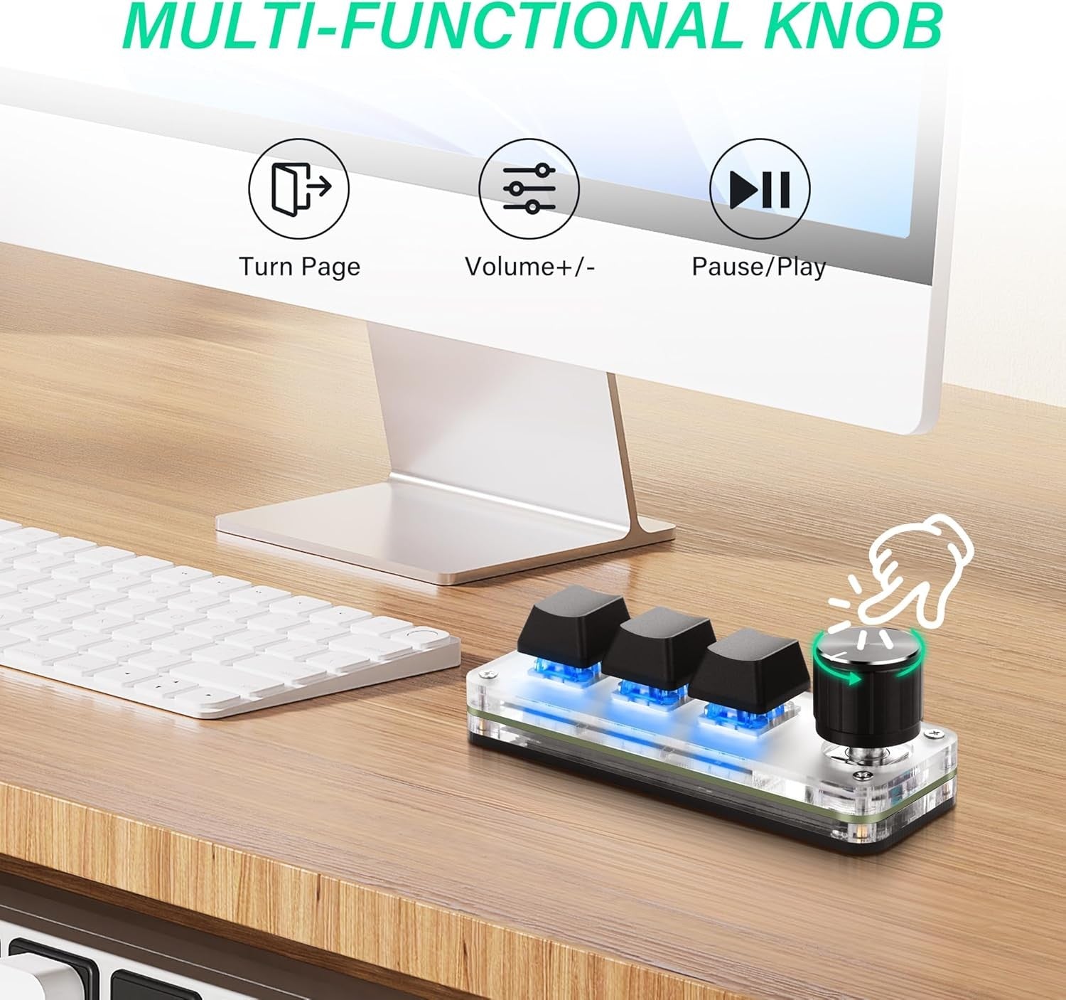 Mini Programmable Mechanical Keyboard with 3 Keys & 1 Control Knob for Macro Shortcuts | PC Setup for Multi-Device Use