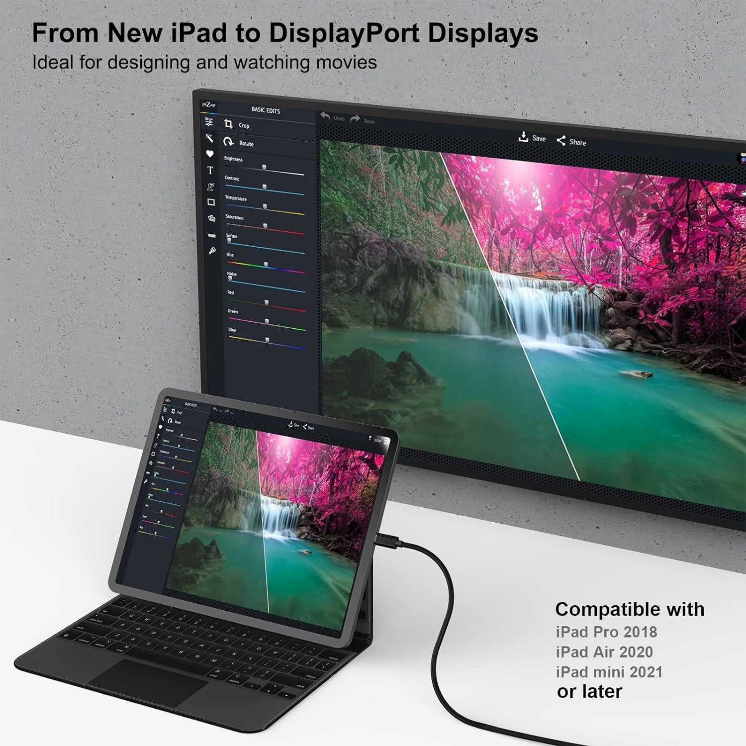 NÖRDIC 0,5m USBC till Displayport kabel UHD 4K 60Hz 21,6Gbps DP Alt Mode 1.2 HDCP, Aluminium kontakter Space Grey