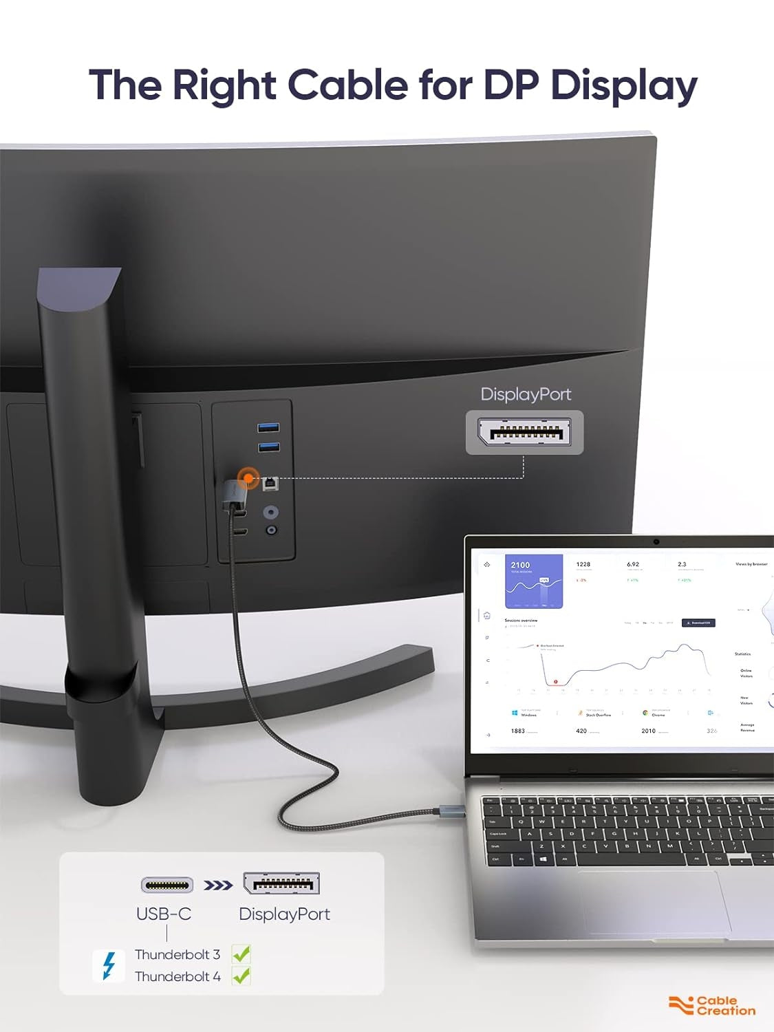 NÖRDIC 0,5m USBC till Displayport kabel UHD 4K 60Hz 21,6Gbps DP Alt Mode 1.2 HDCP, Aluminium kontakter Space Grey