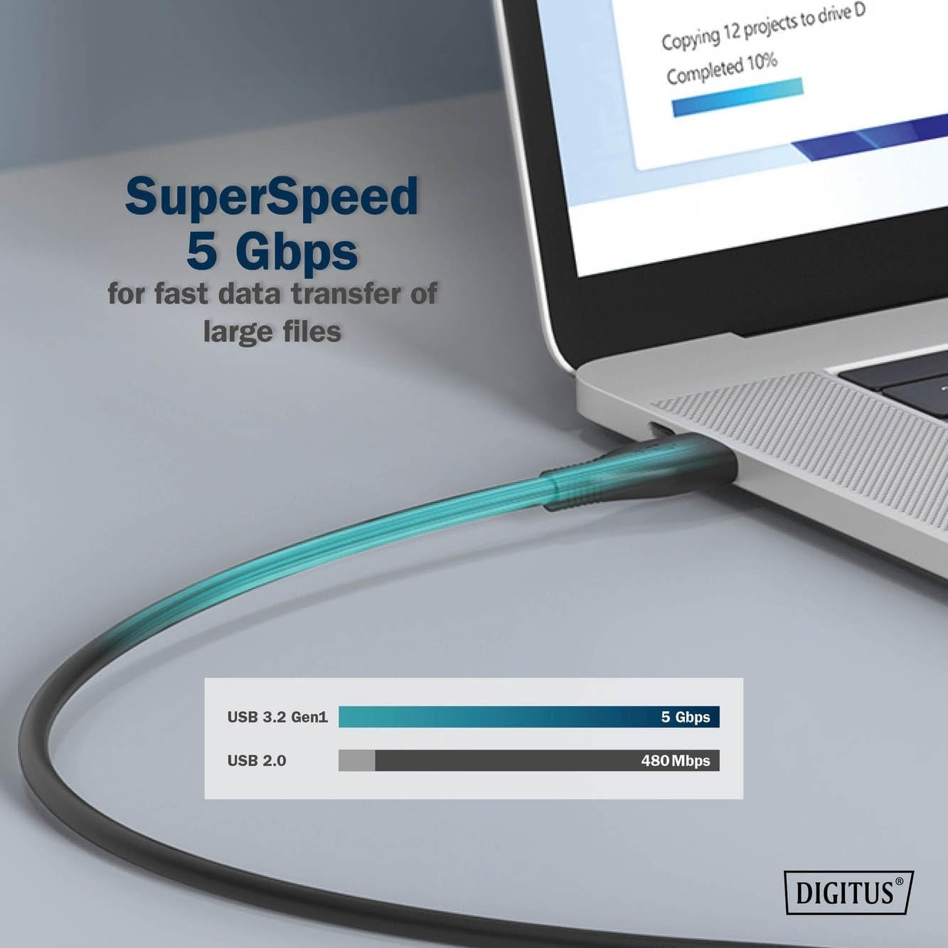 NÖRDIC 10m Aktiv USB 3.0 C till C-kabel, 5Gbps Super Speed USB-kabel