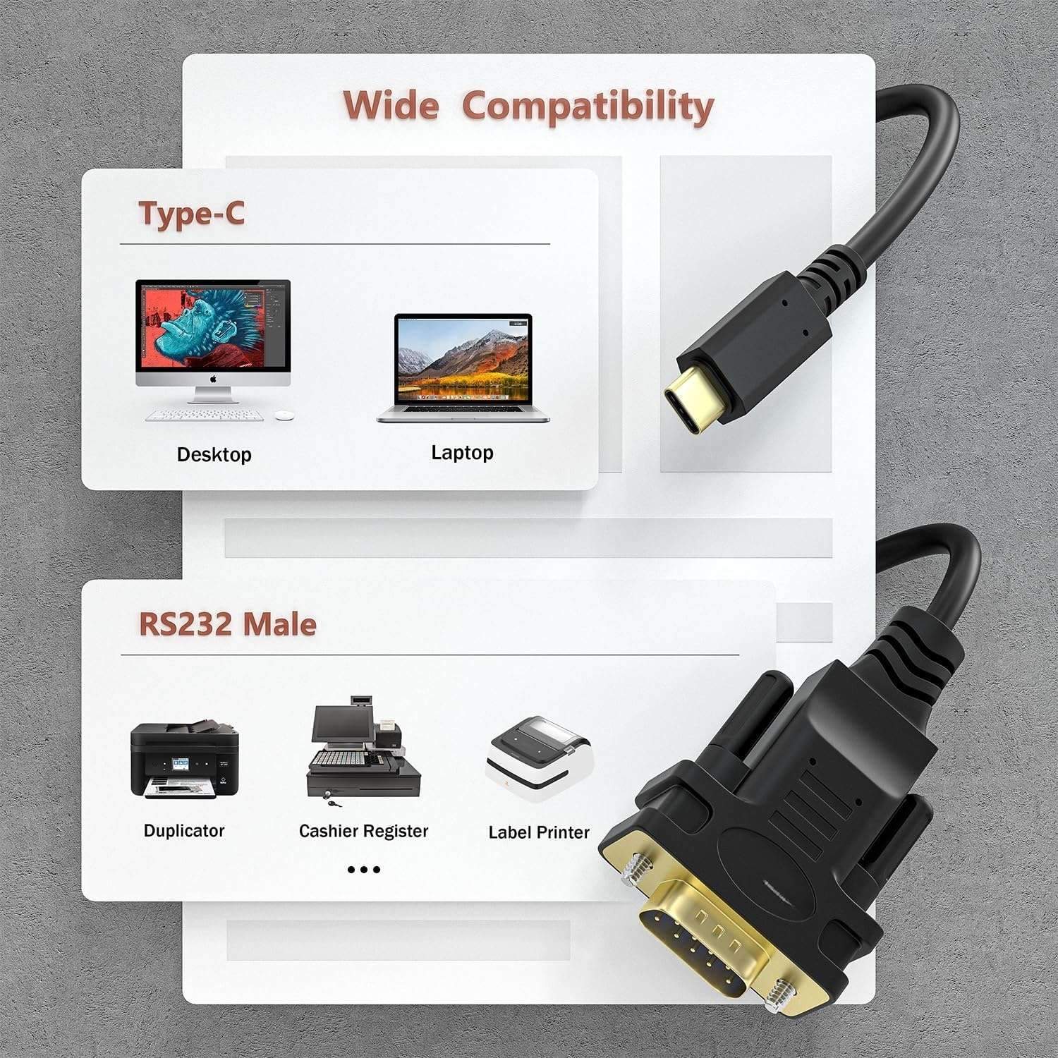NÖRDIC USB-C till seriell DB9 RS232 1,8m