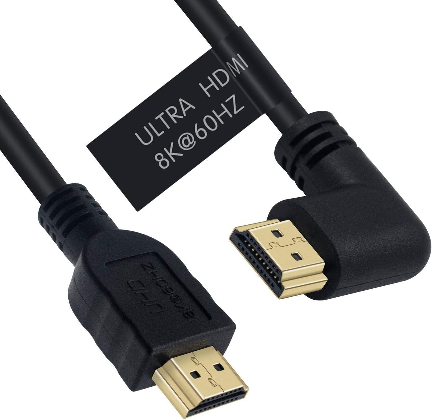 NÖRDIC 1m vinklad HDMI 2.1 UHD 8K 60Hz 4K 120Hz 48Gbps Dynamic HDR eARC Game Mode VRR Dolby ATMOS guldpläterad