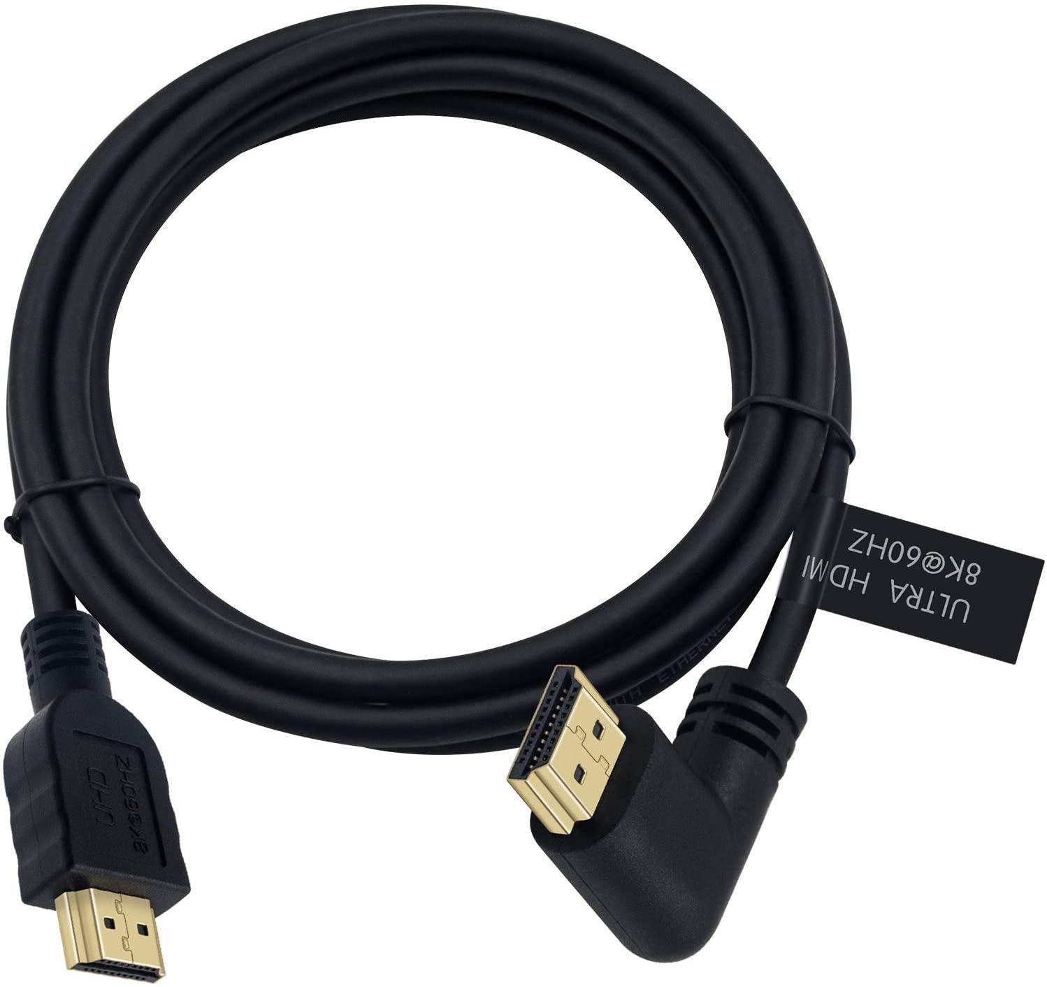 NÖRDIC 1m vinklad HDMI 2.1 UHD 8K 60Hz 4K 120Hz 48Gbps Dynamic HDR eARC Game Mode VRR Dolby ATMOS guldpläterad