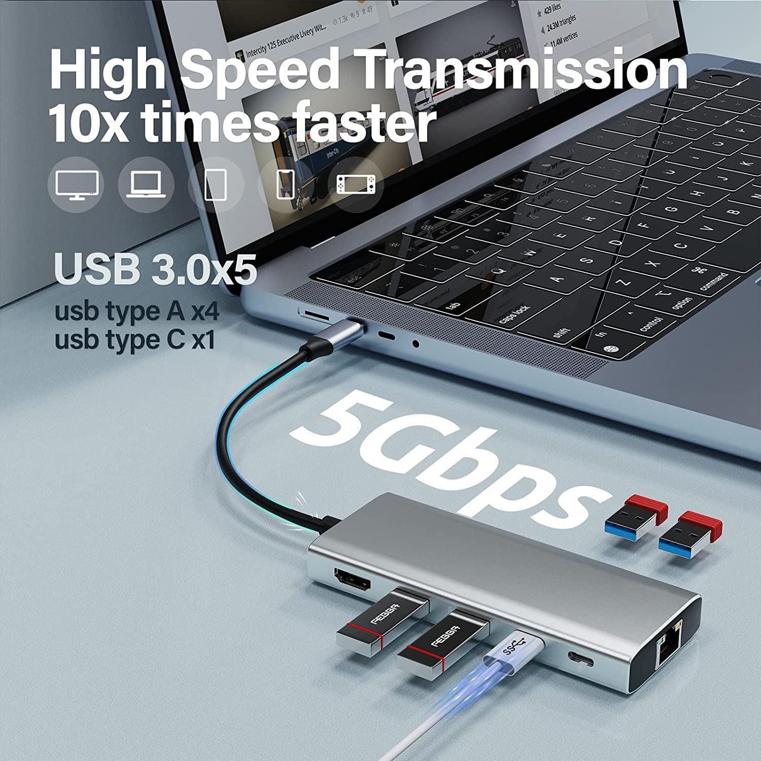 NÖRDIC 1 till 11 Dockningsstation 1xHDMI 4K60Hz 5xUSB3.0 5Gbps 1xRJ45 1xPD100W