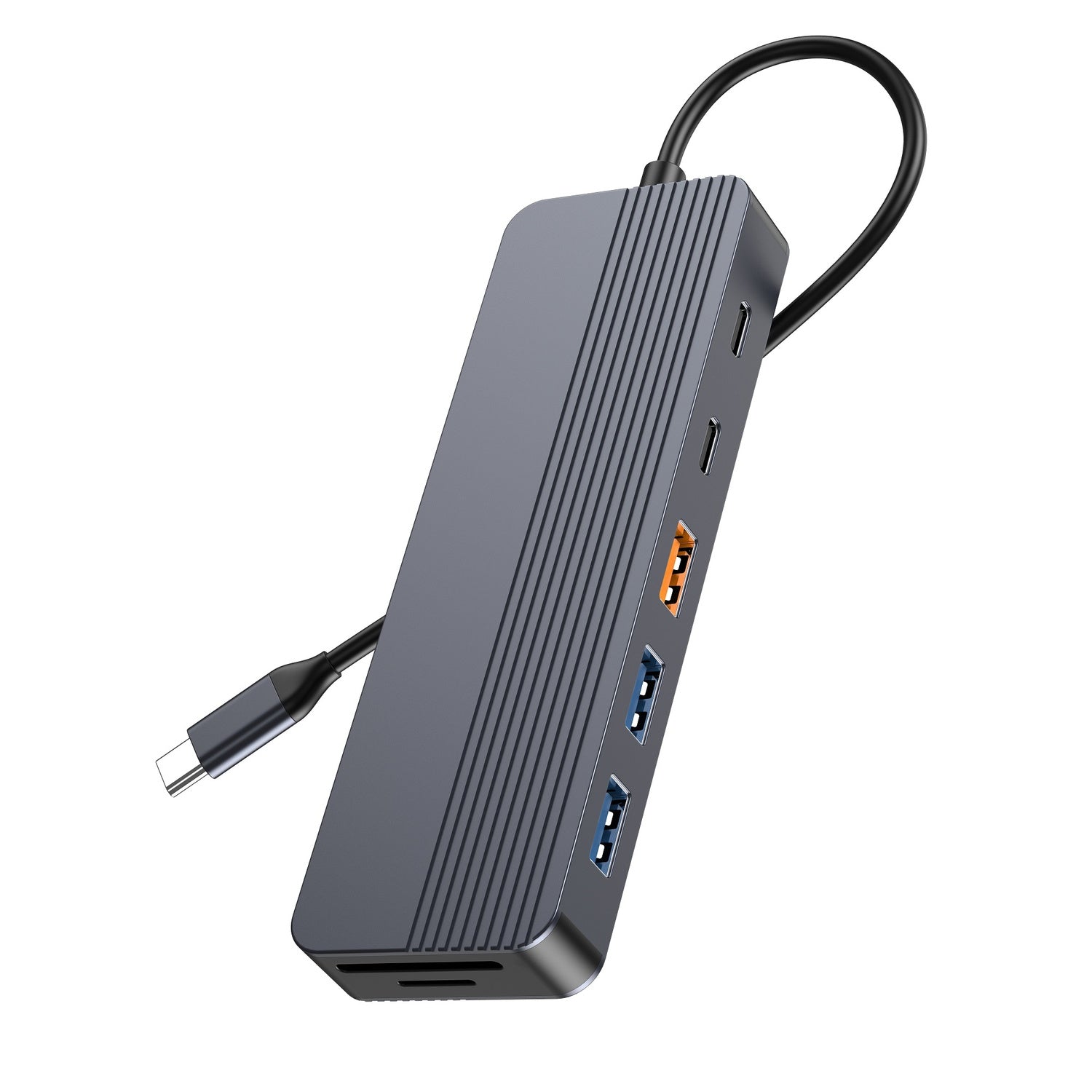 NÖRDIC 1 till 12 USB-C Dockningsstation för Dubbla skärmar, 1xHDMI 4K60Hz, 1xDP 4K60Hz, 1xUSB-C PD 100W, 2xUSB-C, 3xUSB-A, med Ethernet
