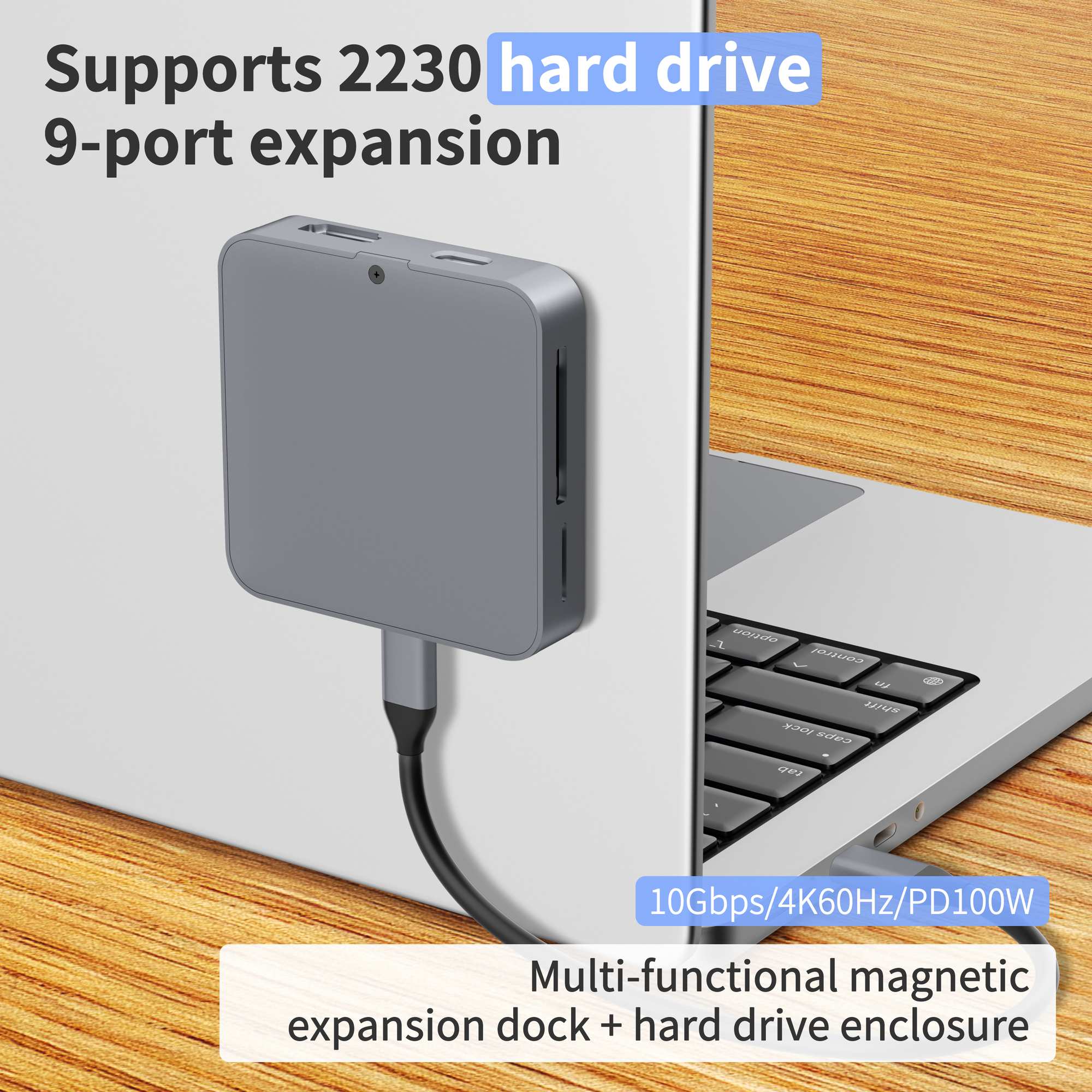 NÖRDIC 1 to 9 USB-C Docking station HDMI4K60Hz, 1xUSB-C 10G, 1xUSB-10A 5G, 1xUSB-C 100W, 1xM2 SSD 2230, 1x Stereo 3.5mm, 1x SD/MicroSD