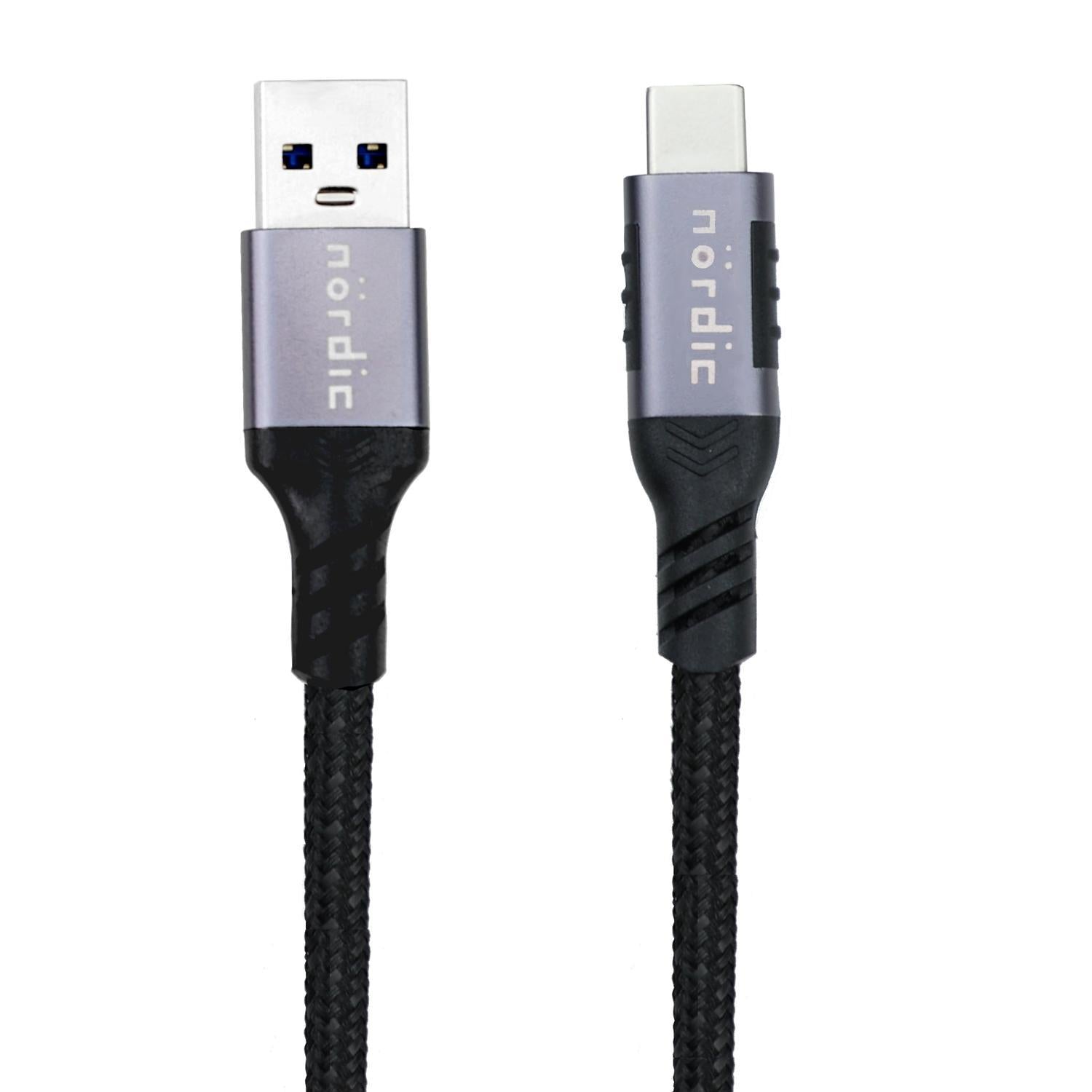 NÖRDIC 20cm USB3.2 Gen1 USB-C till A nylonflätad kabel snabbladdning 3A 5Gbps Power Delivery PD 60W