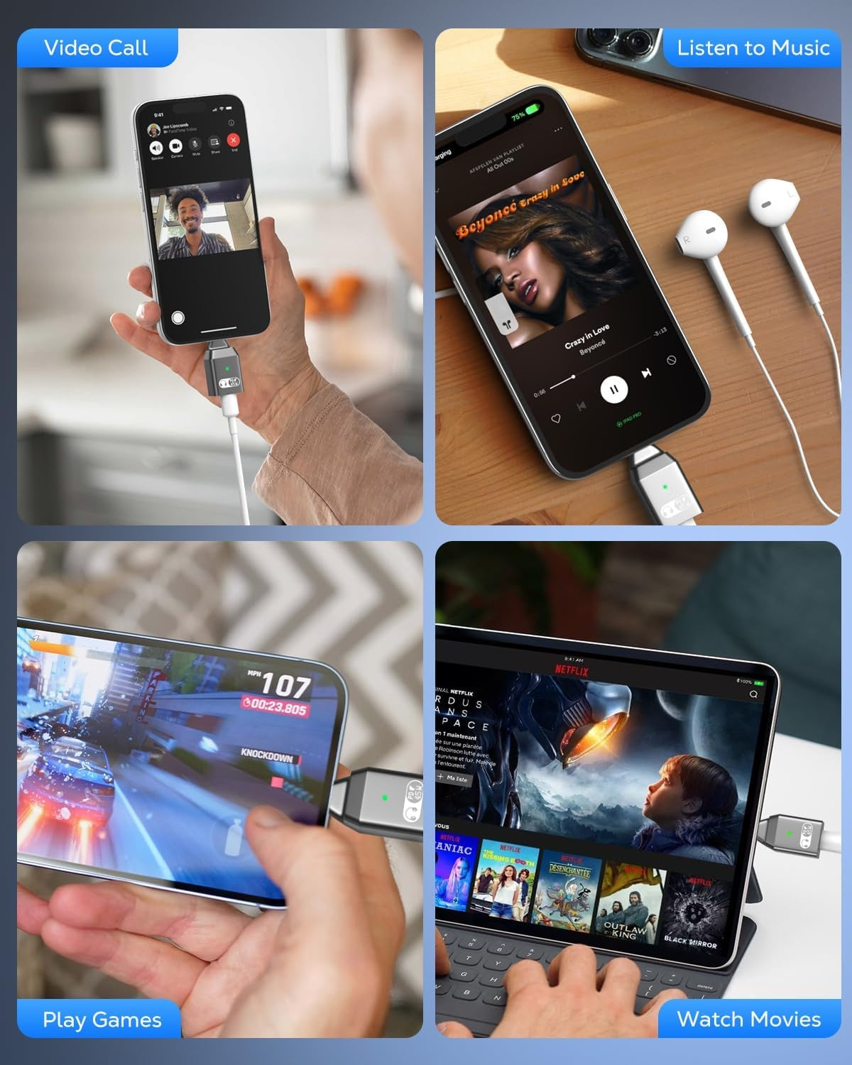 NÖRDIC USB-C till Lightning + USB-C Adapter för Ljud och Snabb laddning 45W