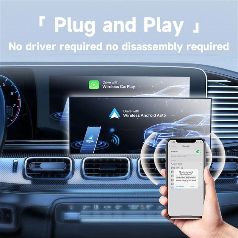 NÖRDIC 2-i-1 trådlös Android CarPlay-dongel, med USB-C-adapter, Plug & Play, WiFi 5,8 GHz, stöder iOS 10+ och Android 11+