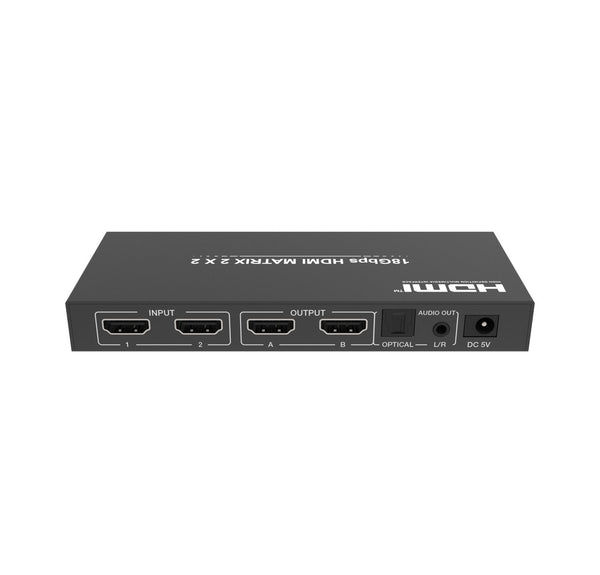 NÖRDIC 2x2 HDMI 2.0 Matrix switch 4K60Hz med Extraktor Toslink & Stereo EDID HDR HDCP2.2 Dolby Digital+, DTS 5.1