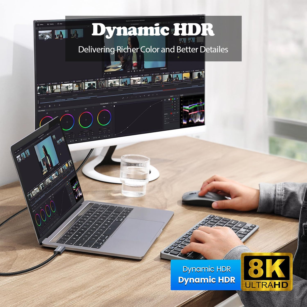 NÖRDIC 3m Mini DisplayPort till DisplayPort-kabel 8K@60Hz 4K@240Hz 32.4Gbps
