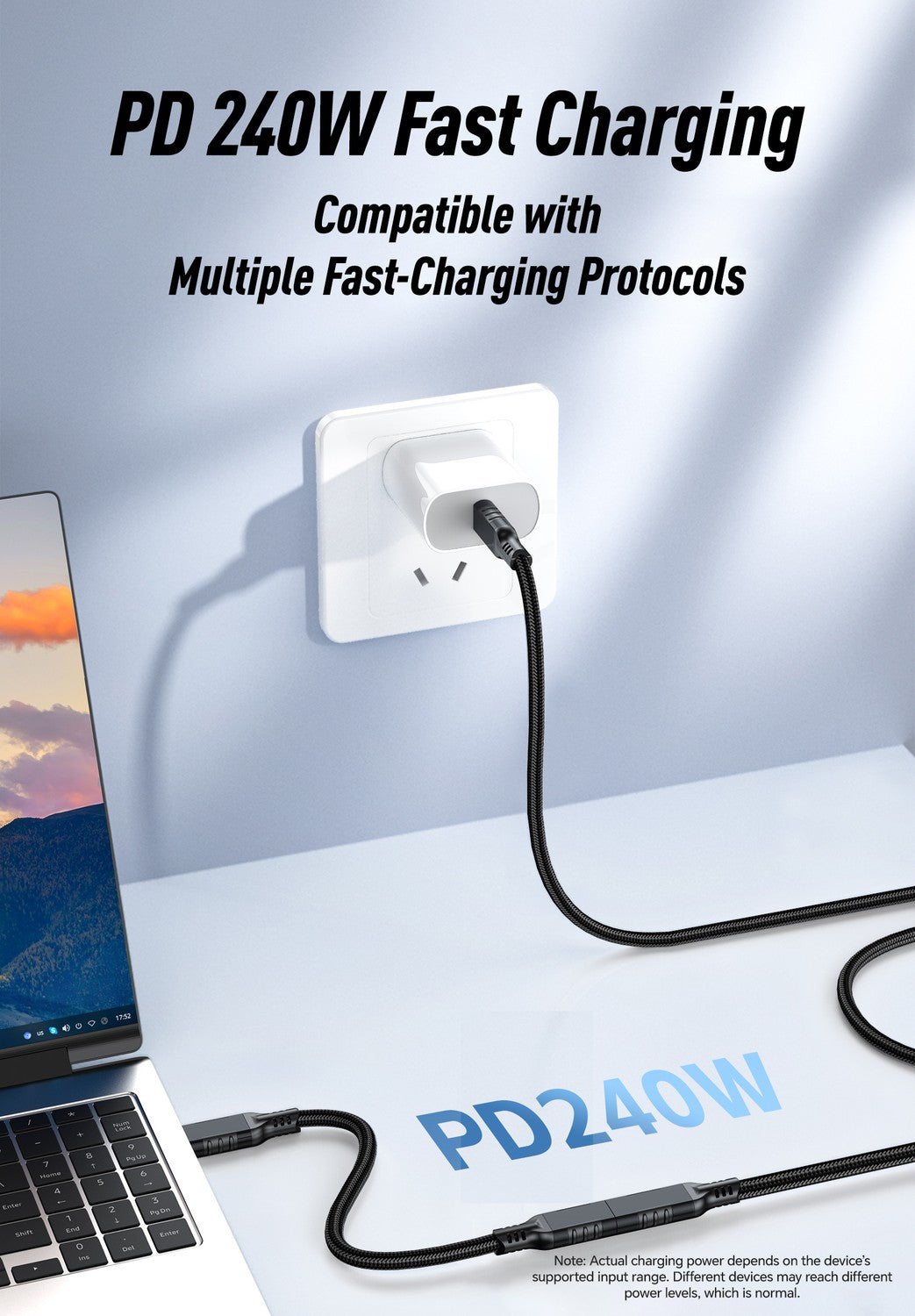 NÖRDIC 3m USB3.2 Gen2 20Gbps USB-C till C nylonflätad förlängningskabel med Power Delivery 240W 4K60Hz