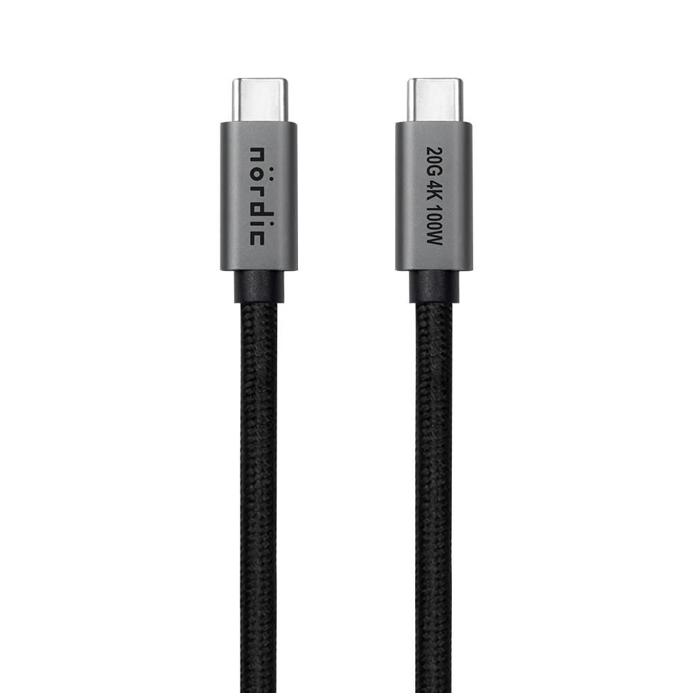 NÖRDIC 3m USB3.2 Gen2 SuperSpeed USB 20Gbps USB-C till C nylonflätad kabel med Power Delivery 100W, 4K60Hz video och Emarker