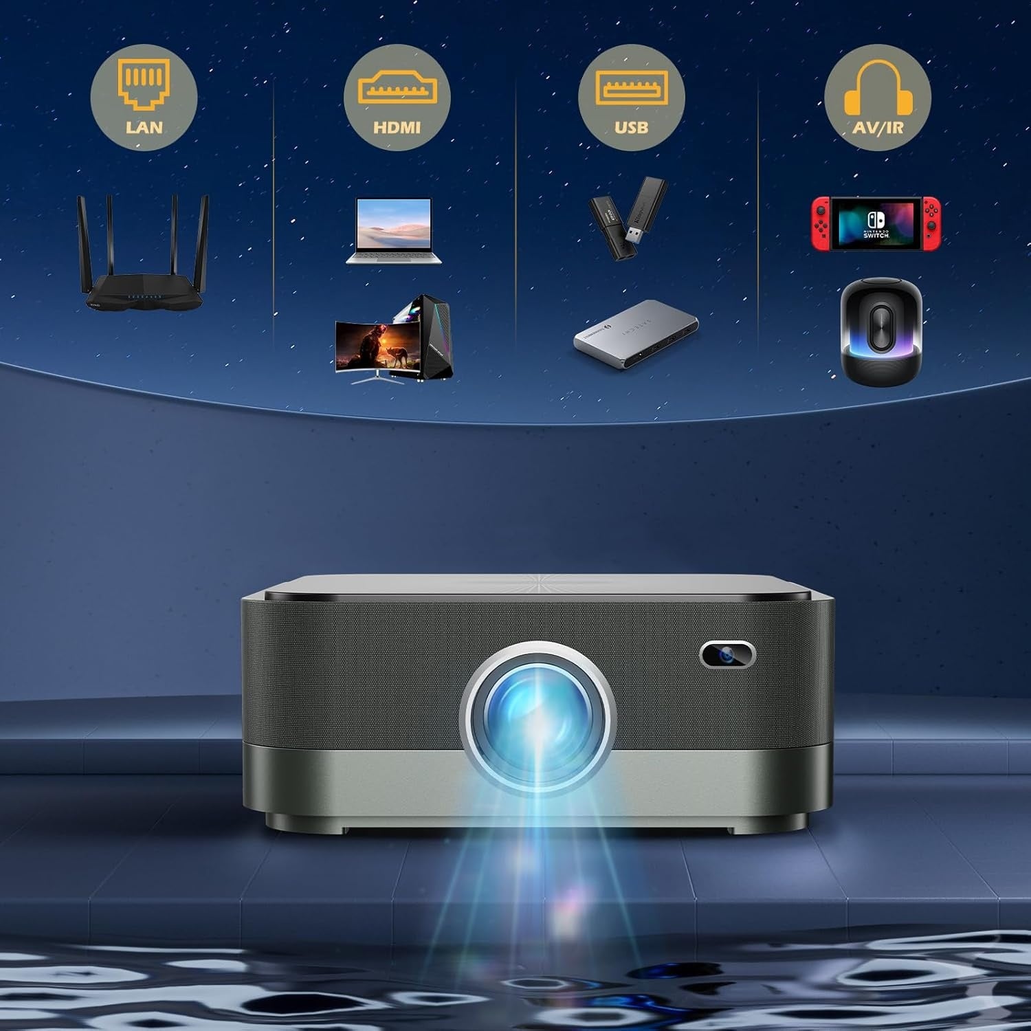 NÖRDIC Projektor 500ANSI Resolution Dual band Bluetooth 5.1