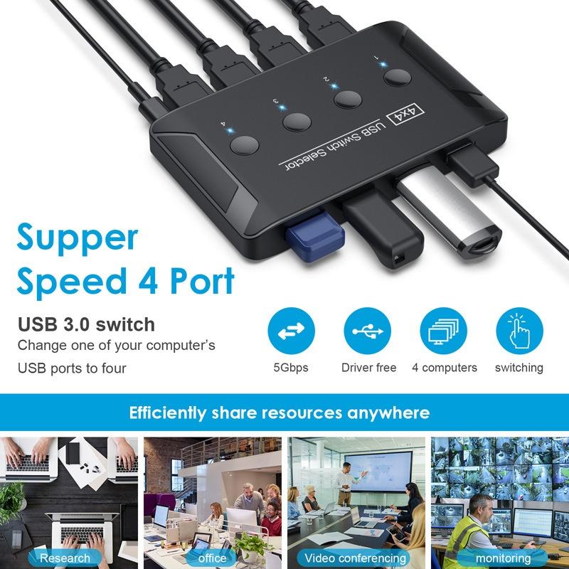 NÖRDIC 4 till 4 USB-A Switch USB3.0 5Gbps