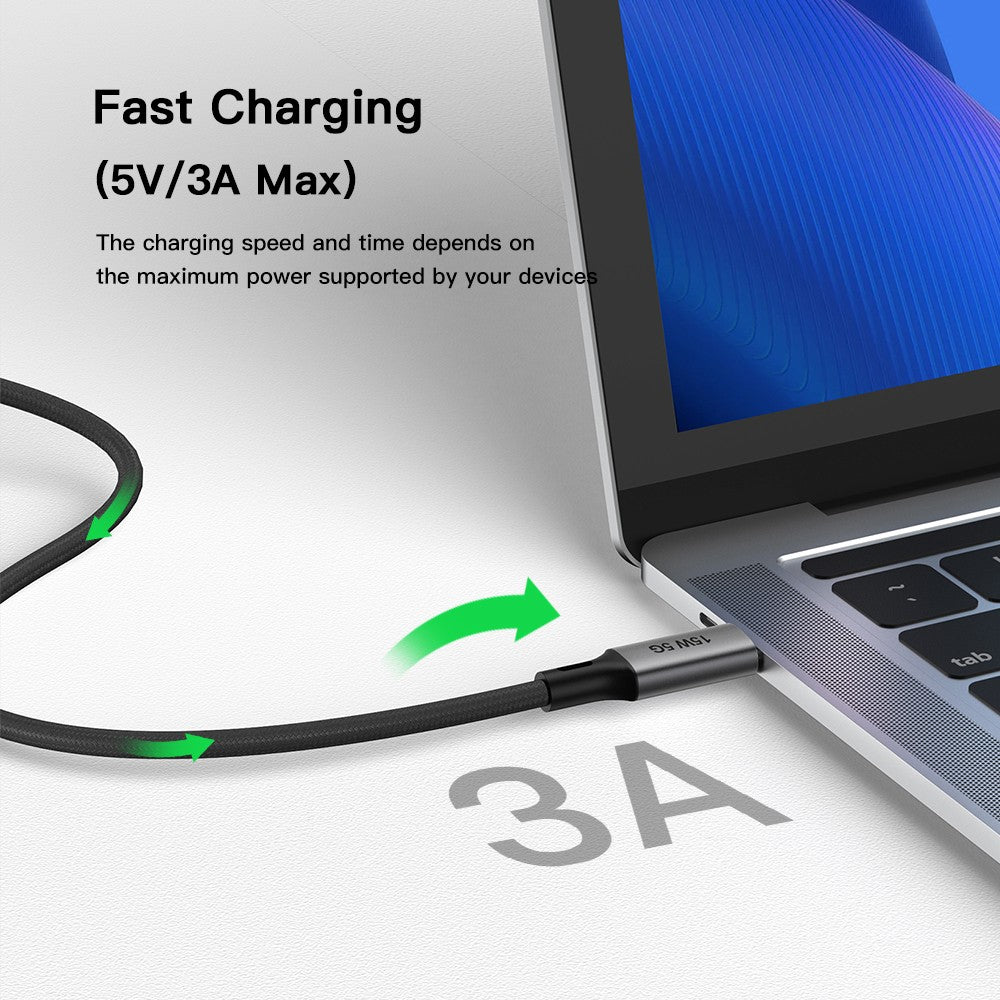 NÖRDIC 5m USB3.2 Gen1 USB-C till A nylonflätad kabel snabbladdning 3A 5Gbps 15W grå