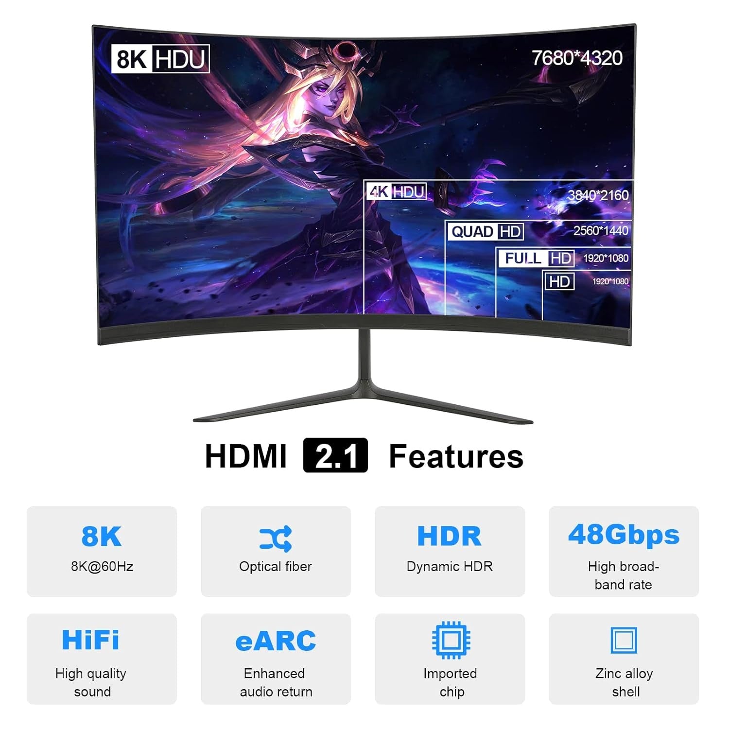 NÖRDIC 7,5m aktiv AOC Optisk Fiberkabel HDMI 2.1 8K 60Hz 4K 120Hz 48Gbps Dynamic HDR, eARC, VRR