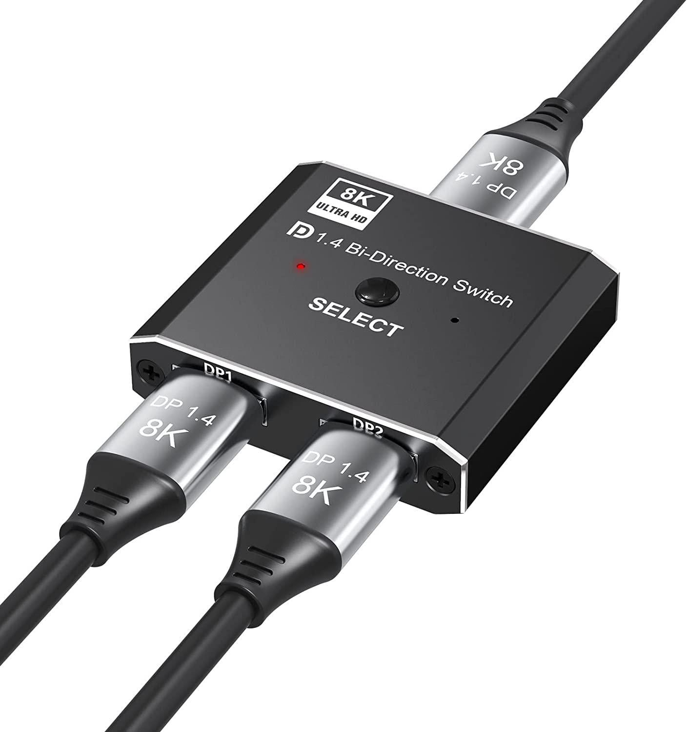 NÖRDIC 8K30Hz Displayport switch 2 till 1 och splitter 1 till 2, 4K120hz