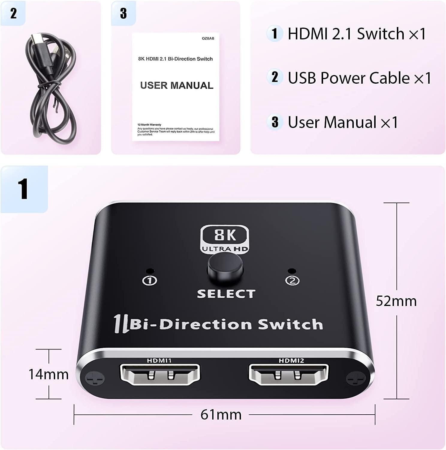 NÖRDIC 8K60Hz HDMI Switch 2 till 1 och splitter 1 till 2 4K120Hz 48Gbps