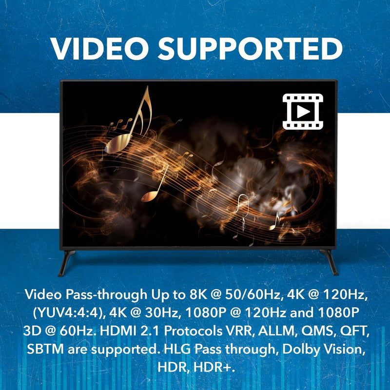 NÖRDIC 8K HDMI 2.1 eARC/ARC Extraktor - SPDIF + 3.5mm extrahering, HDMI CEC Dolby Digital/DTS, Atmos, Dolby Vision, HDR10+