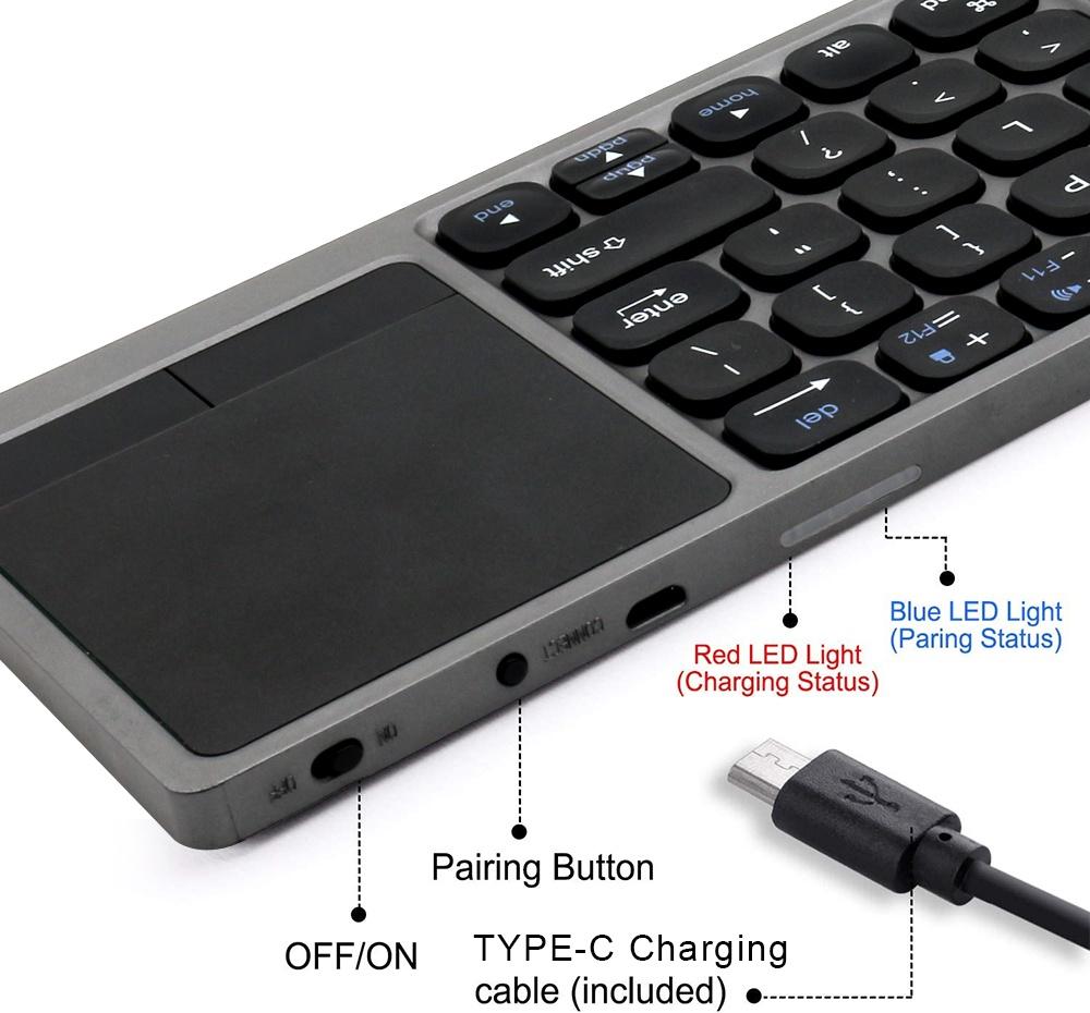 NÖRDIC Bluetooth-tangentbord med pekplatta US Layout 64keys MacOS, iOS, Windows, Android