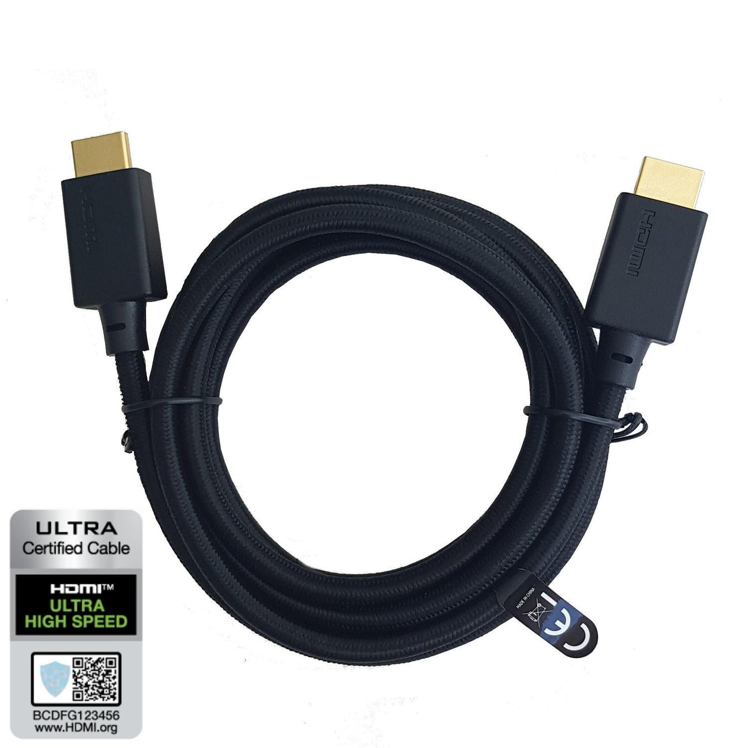 NÖRDIC CERTIFIED CABLES 1m Ultra High Speed HDMI2.1 8K 60Hz 4K 120Hz 48Gbps Dynamic HDR eARC Game Mode VRR Dolby ATMOS nylonflätad kabel guldpläterad