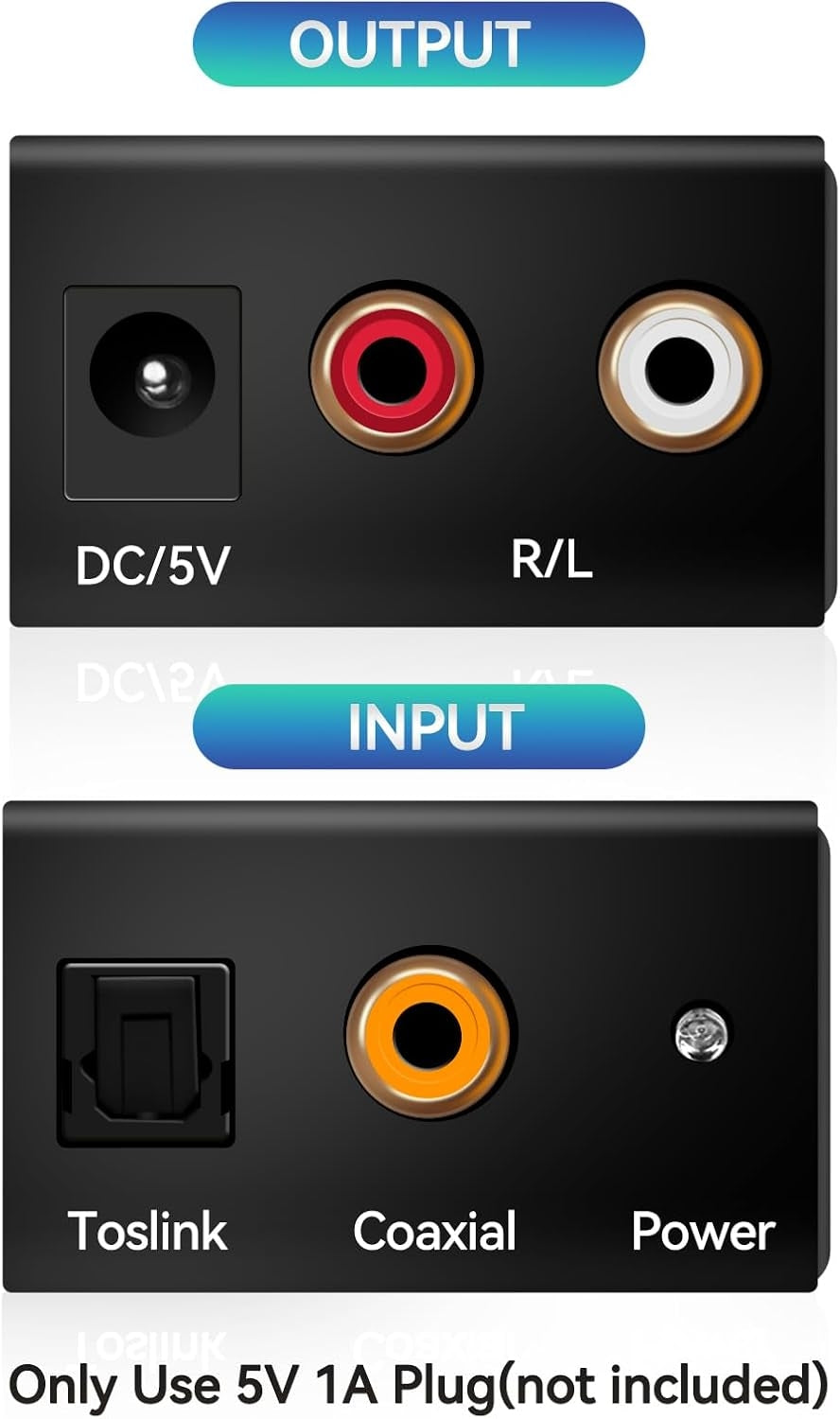 NÖRDIC Digital till Analog ljudomvandlare Mini DAC, Toslink och Coaxial till RCA L/R audio, Metal D/A omvandlare