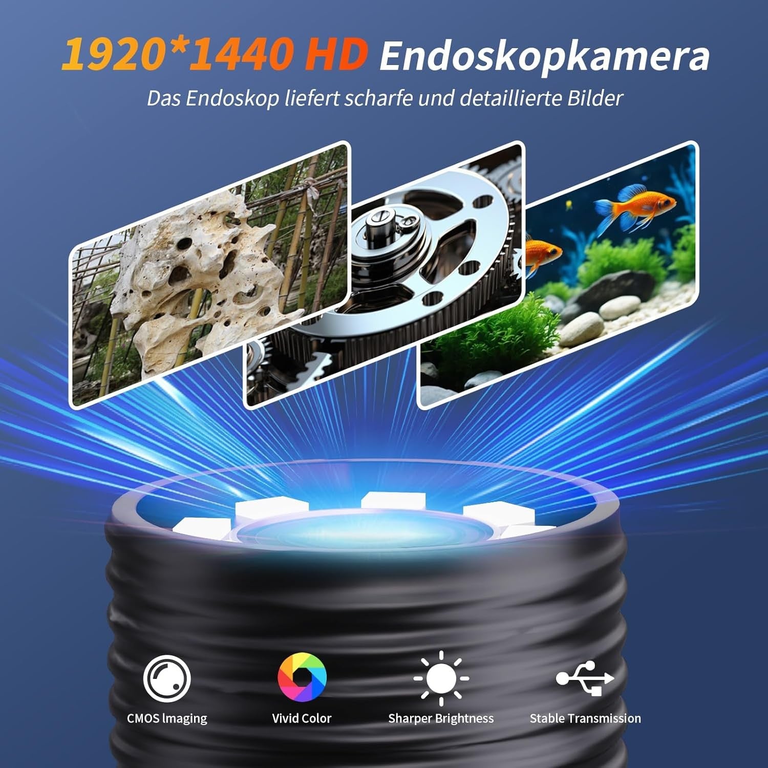 NÖRDIC Endoskopkamera för mobiltelefon med ljus, 1080P HD, 8 LED-lampor, vattentät IP67, inget WiFi krävs, Android och iOS