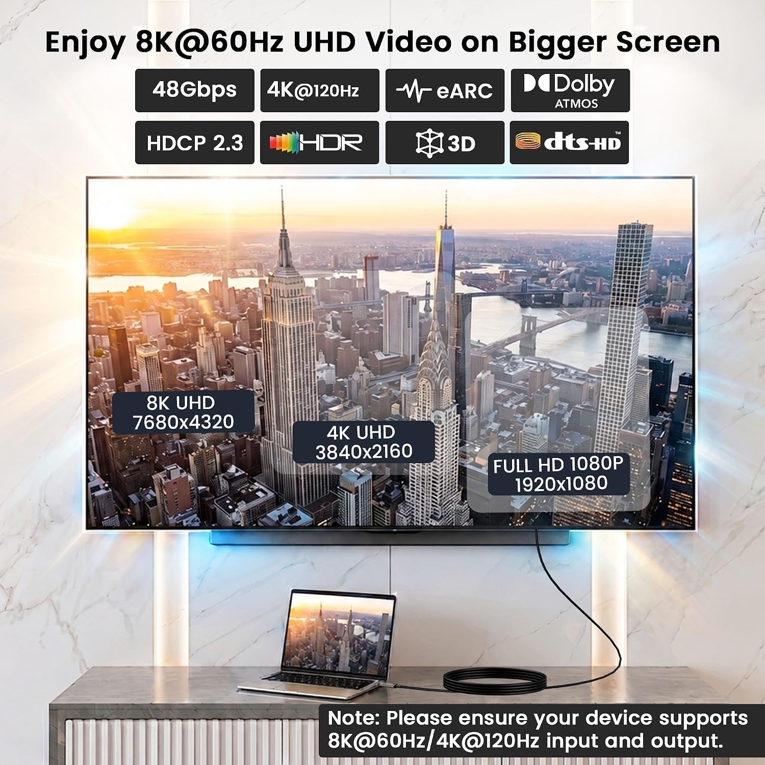 NÖRDIC Fiber AOC 10m USB-C to HDMI 2.1 8K60Hz 4K120Hz 48Gbps HDR Kompatibel med Thunderbolt 3 och 4