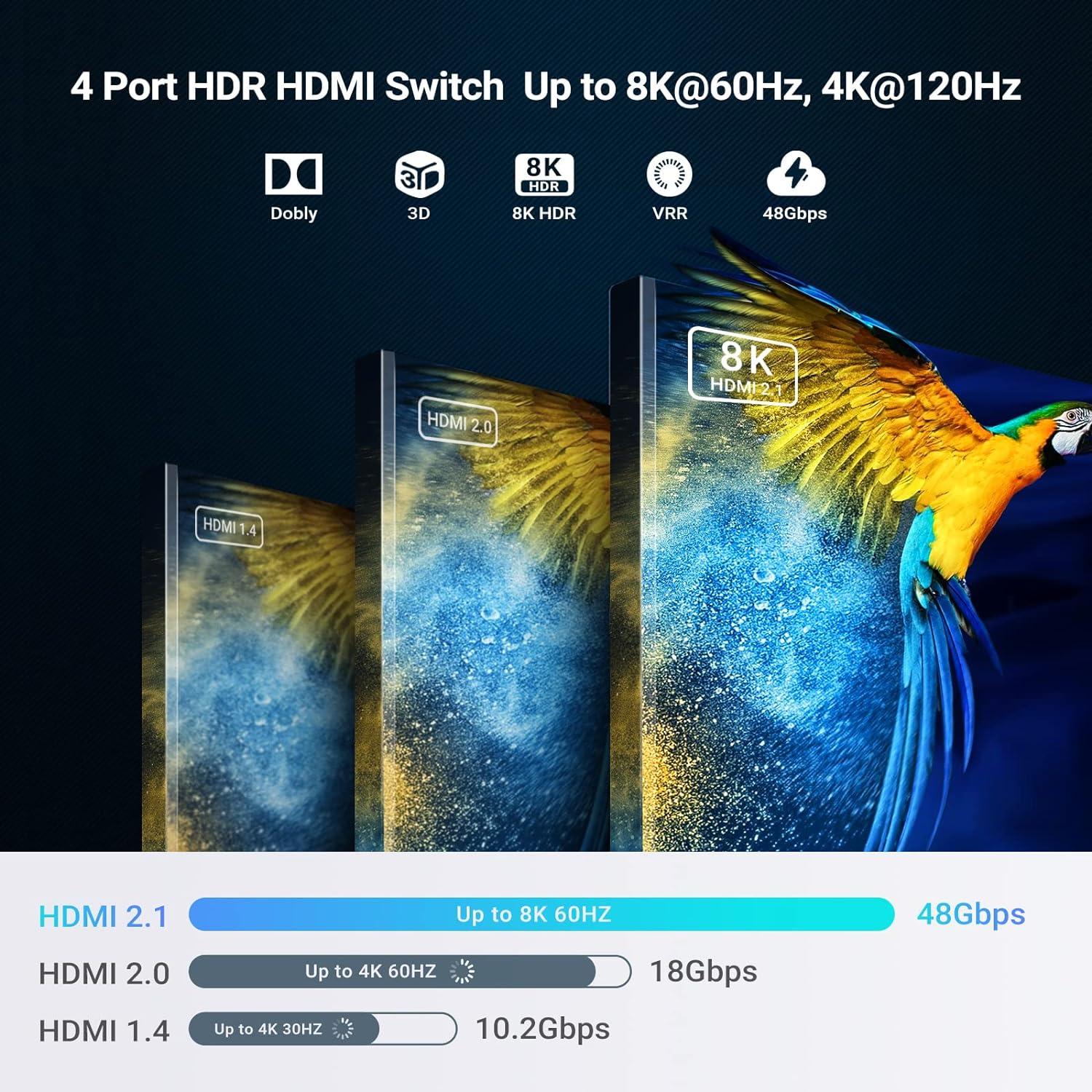 NÖRDIC 8K HDMI 2.1 eARC/ARC Soundbar Extractor med inbyggd 4 till 1-switch, Dolby Vision, Dolby Atmos, LPCM 7.1CH, CEC, HDR, VRR, HDCP 2.3