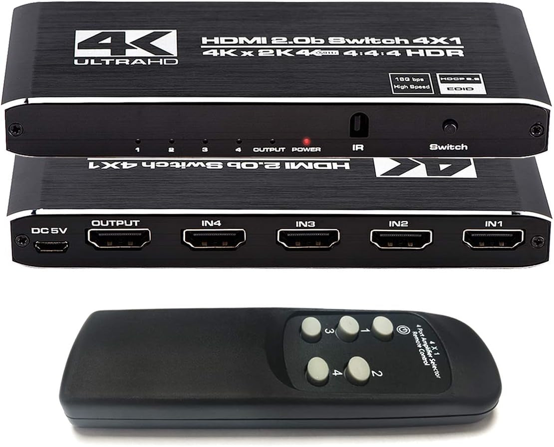 NÖRDIC HDMI 2.0 4x1 Switch 4K60Hz med fjärrkontroll